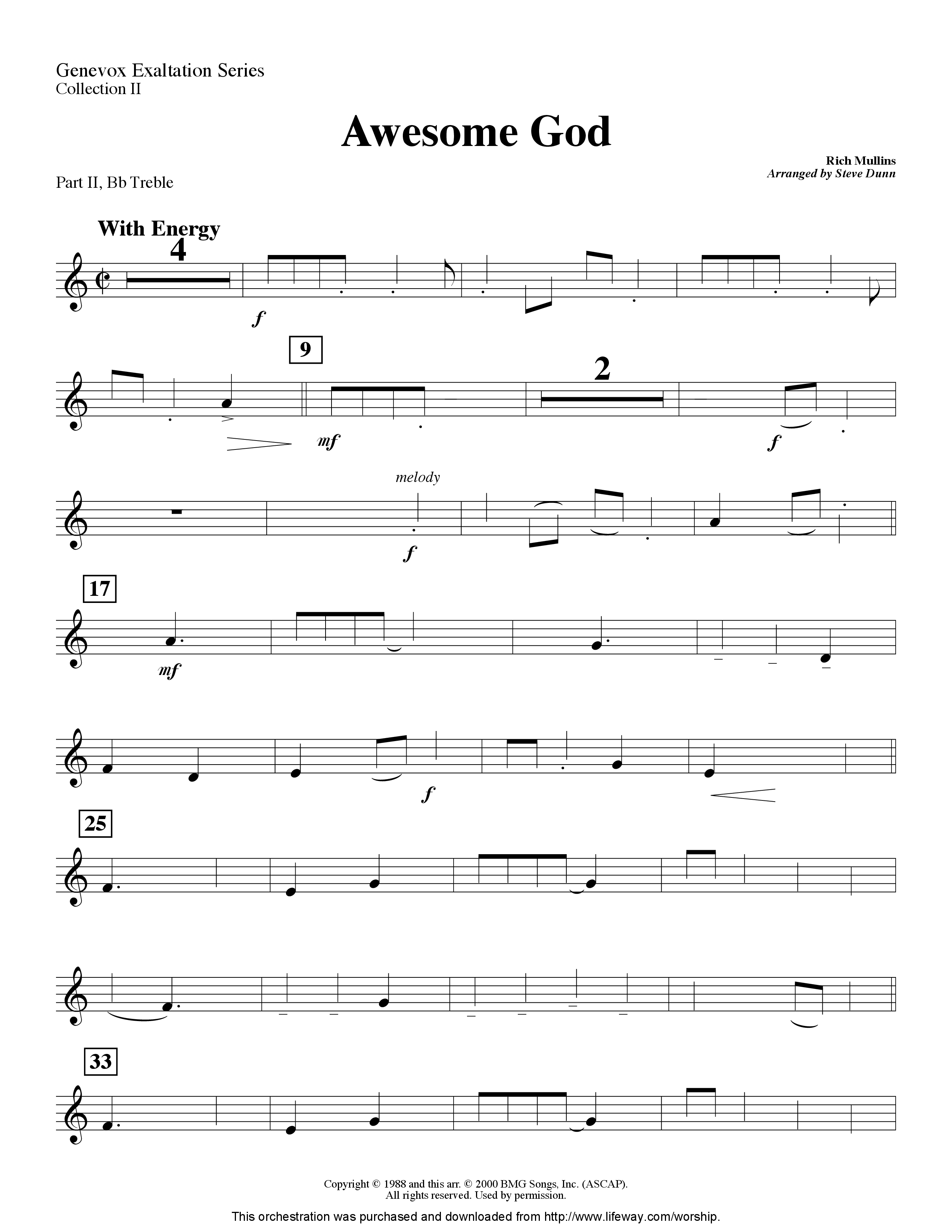 Awesome God (Instrumental) Part 2: Bb, C, Eb, F Treble (Lifeway Worship / Arr. Steve Dunn)