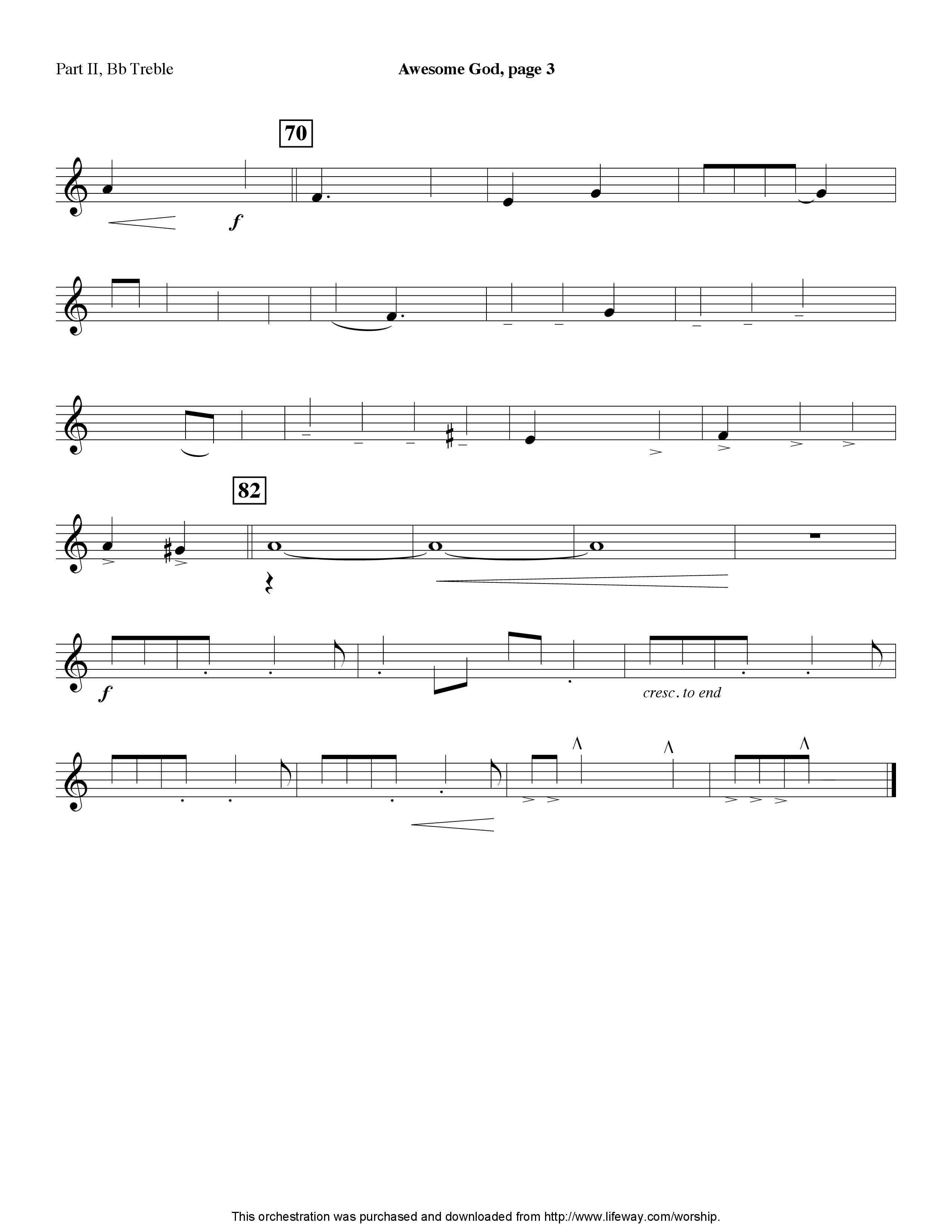Awesome God (Instrumental) Part 2: Bb, C, Eb, F Treble (Lifeway Worship / Arr. Steve Dunn)