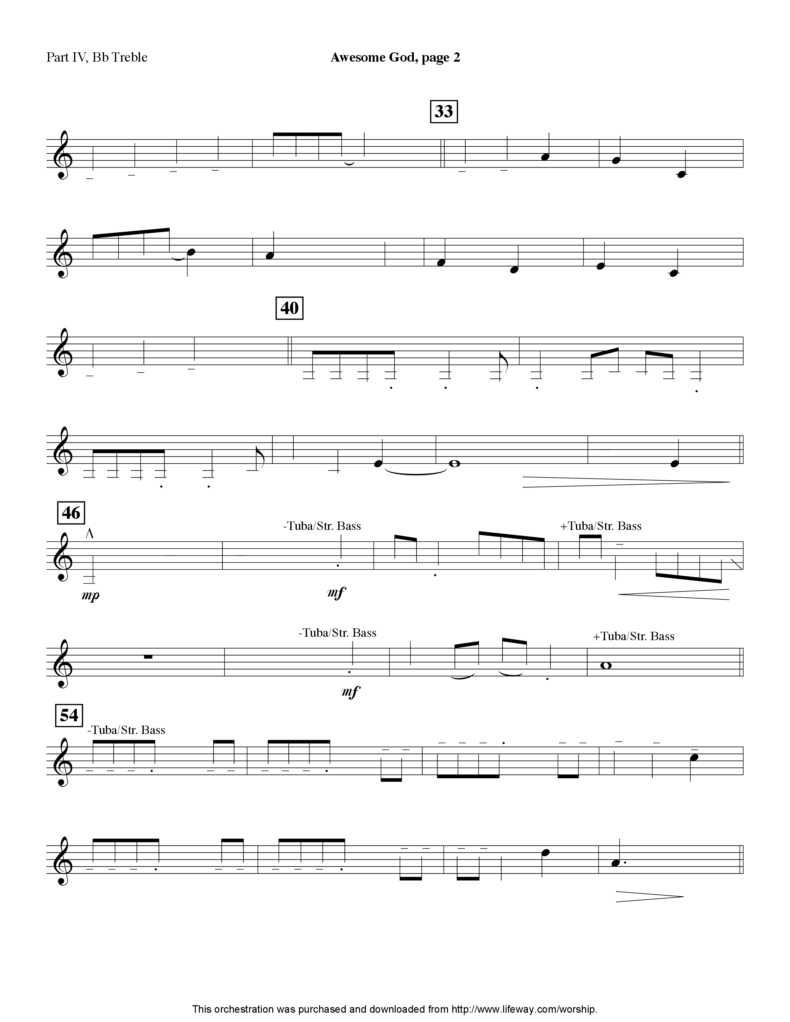 Awesome God (Instrumental) Part 4: Bb, Eb Treble, C Bass (Lifeway Worship / Arr. Steve Dunn)
