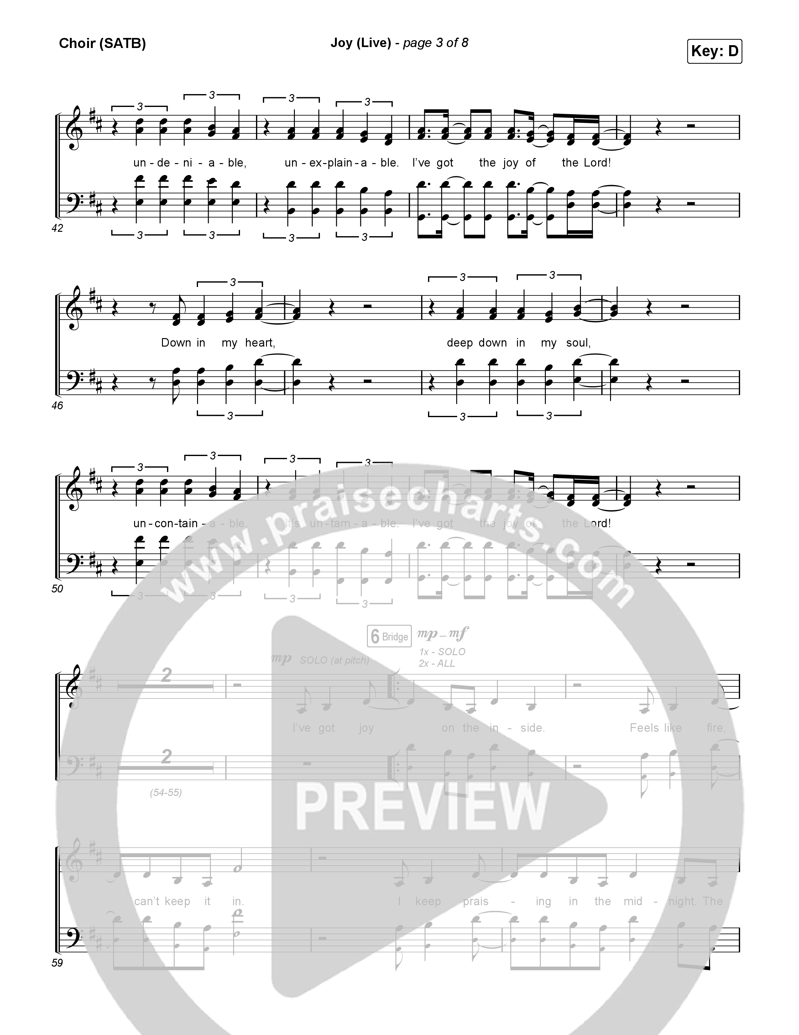 Joy (Live) Choir Sheet (SATB) (Chandler Moore / Israel Houghton)