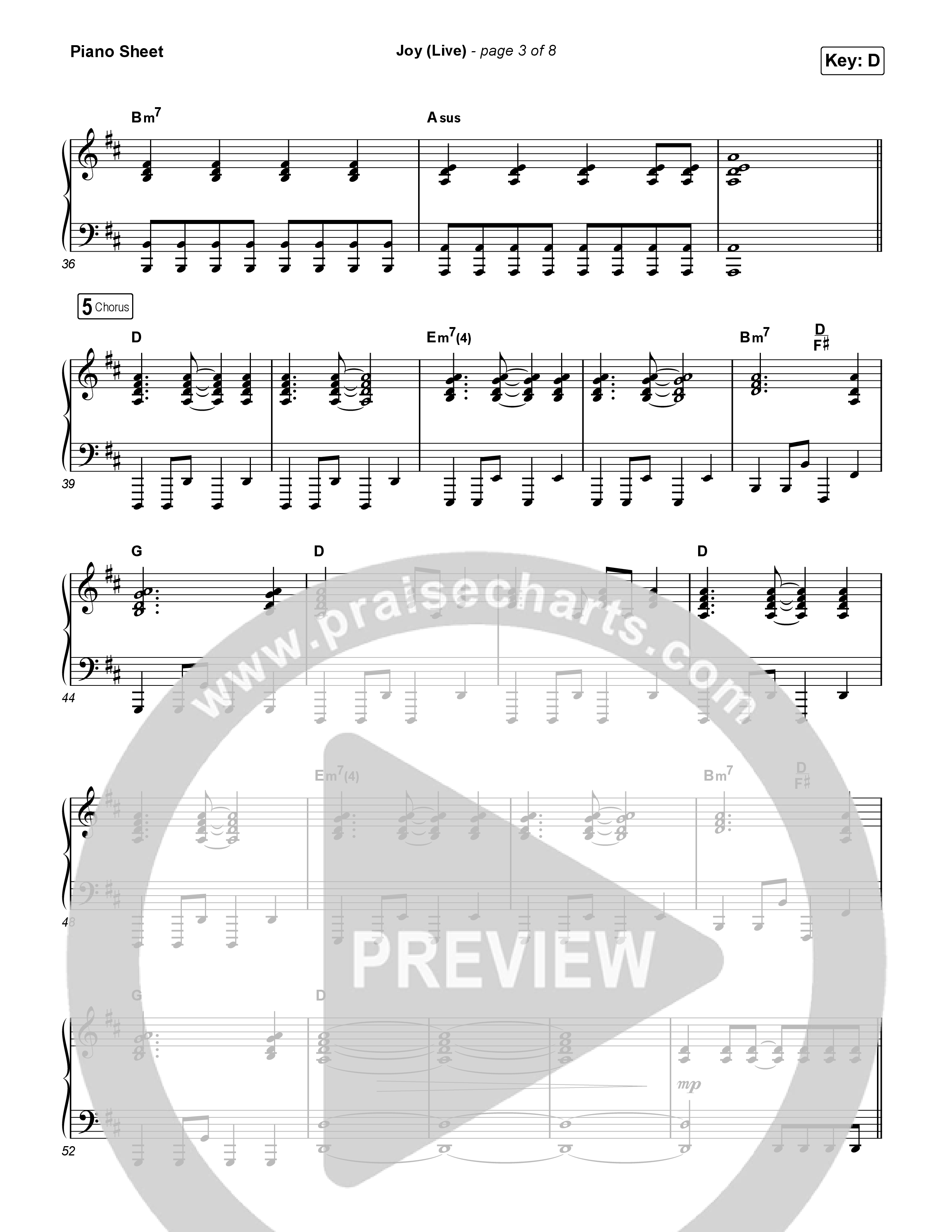 Joy (Live) Piano Sheet (Chandler Moore / Israel Houghton)