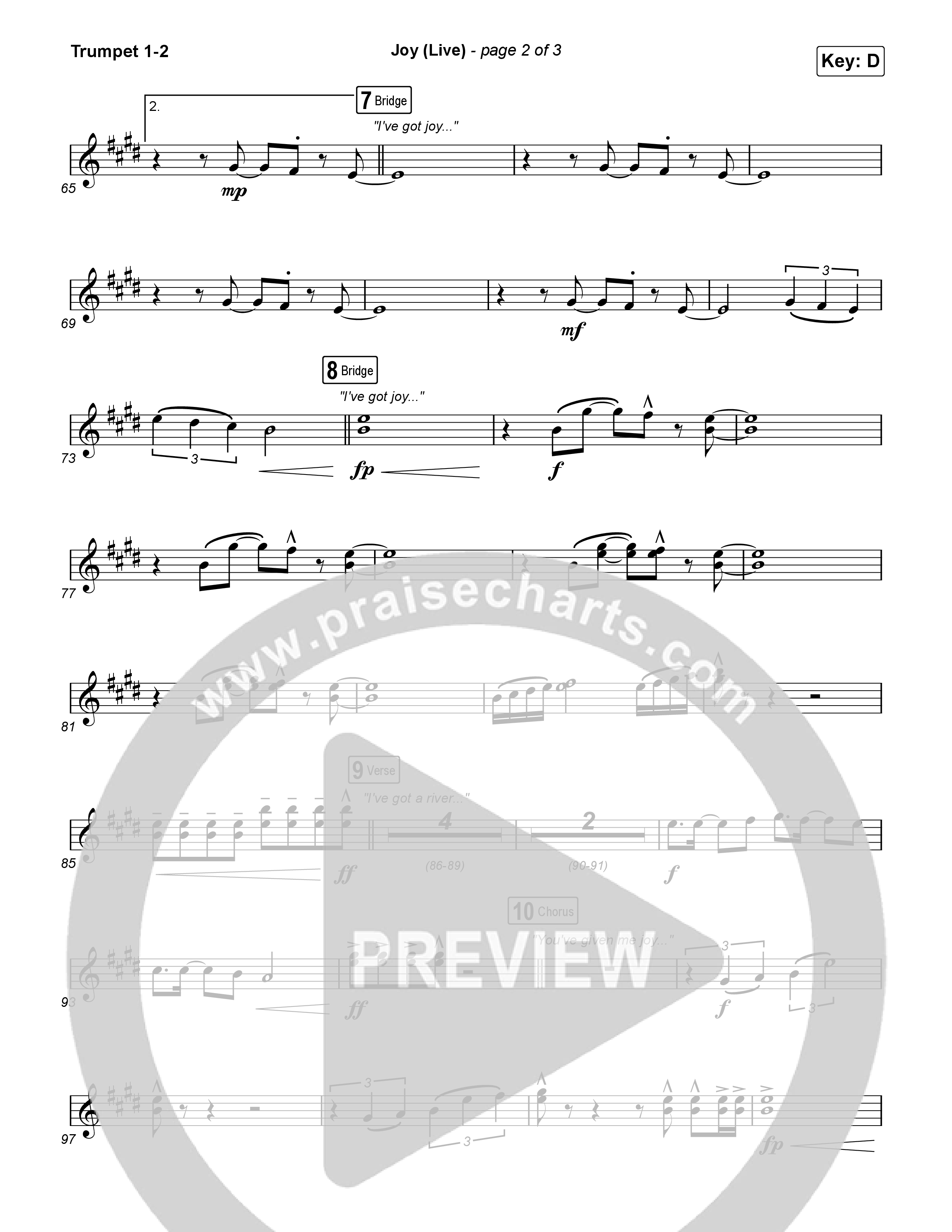 Joy Live Trumpet Sheet Music PDF Chandler Moore Israel Houghton 