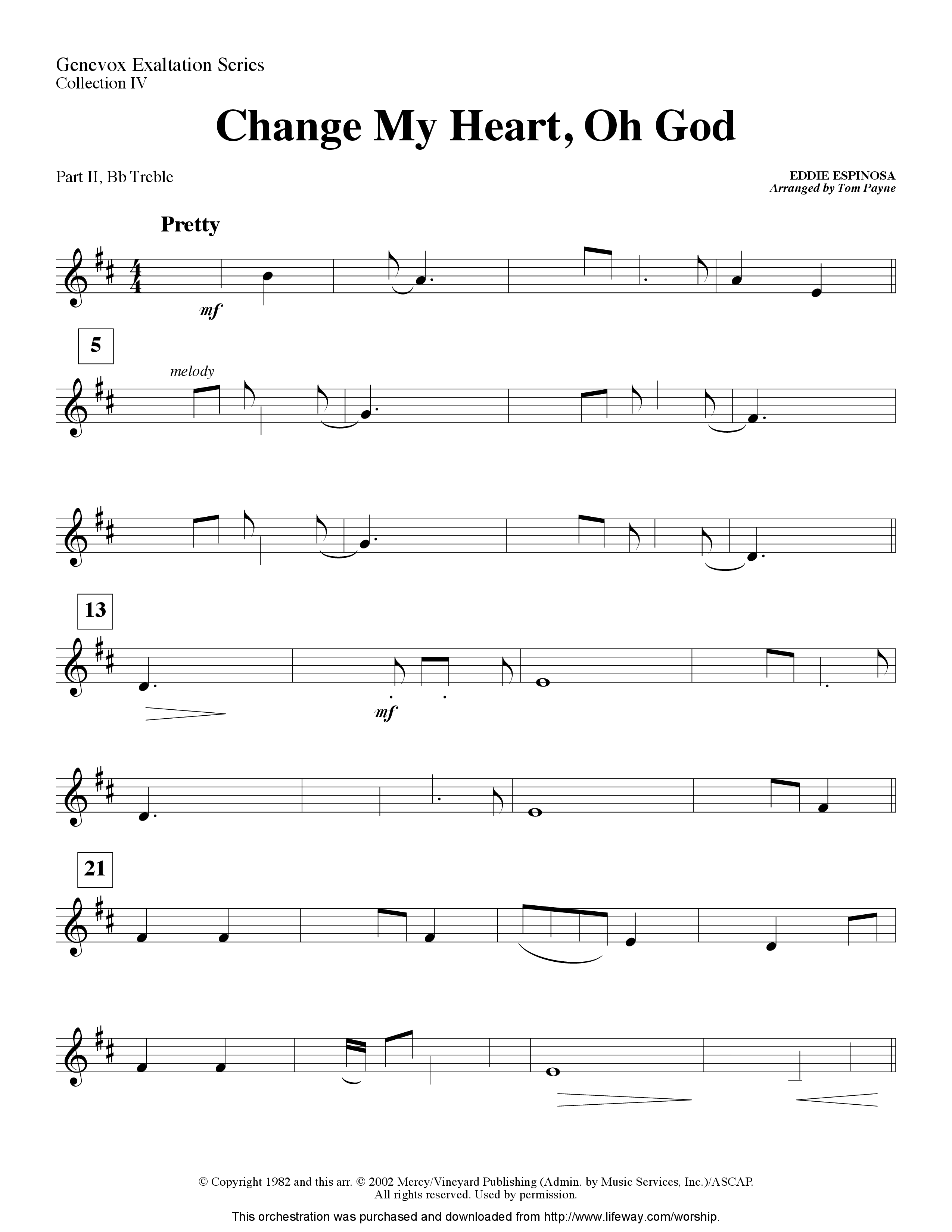Change My Heart Oh God (Instrumental) Part 2: Bb, C, Eb, F Treble (Lifeway Worship / Arr. Tom Payne)