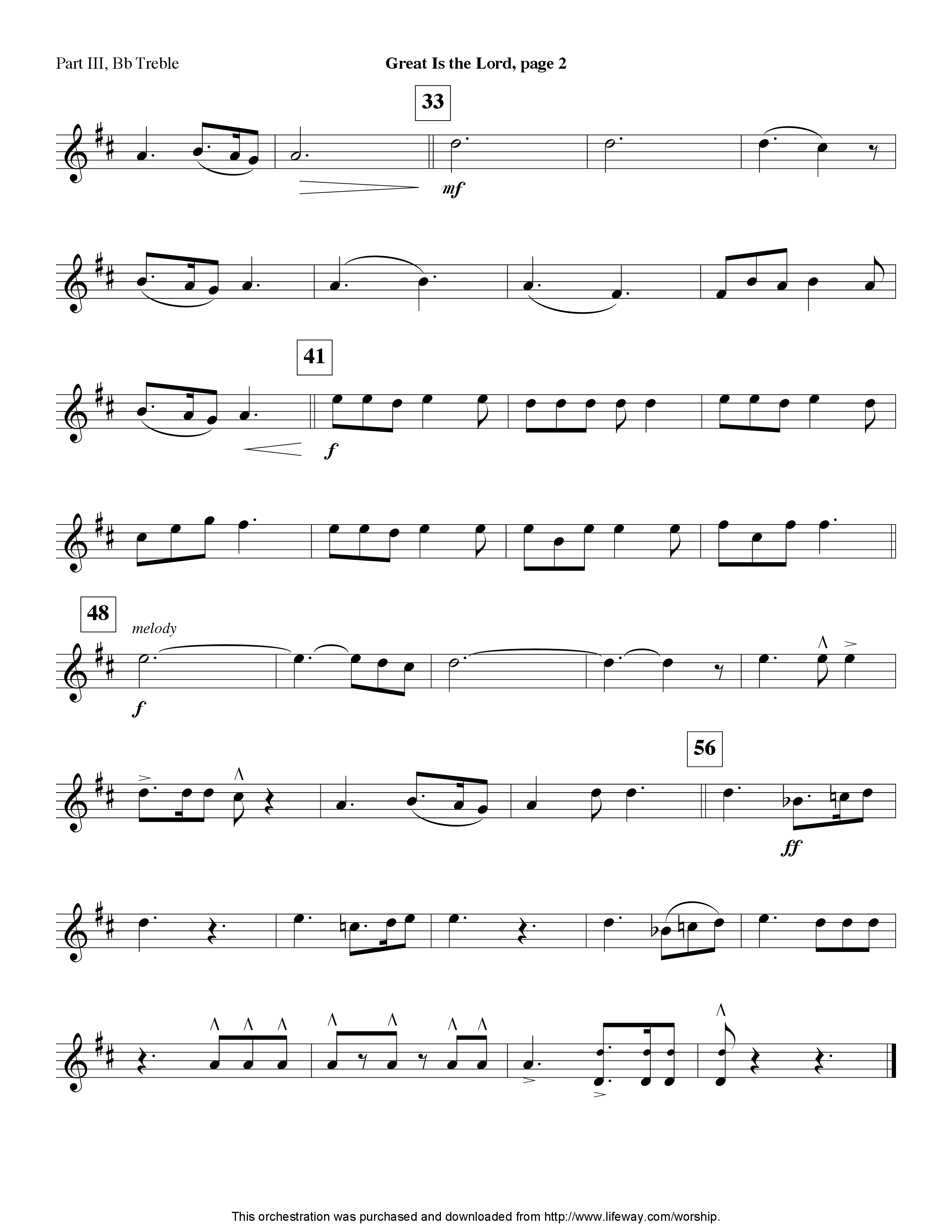 Great Is the Lord (Instrumental) Part 3: Bb, F Treble; Bass, Viola (Lifeway Worship / Arr. David Winkler)