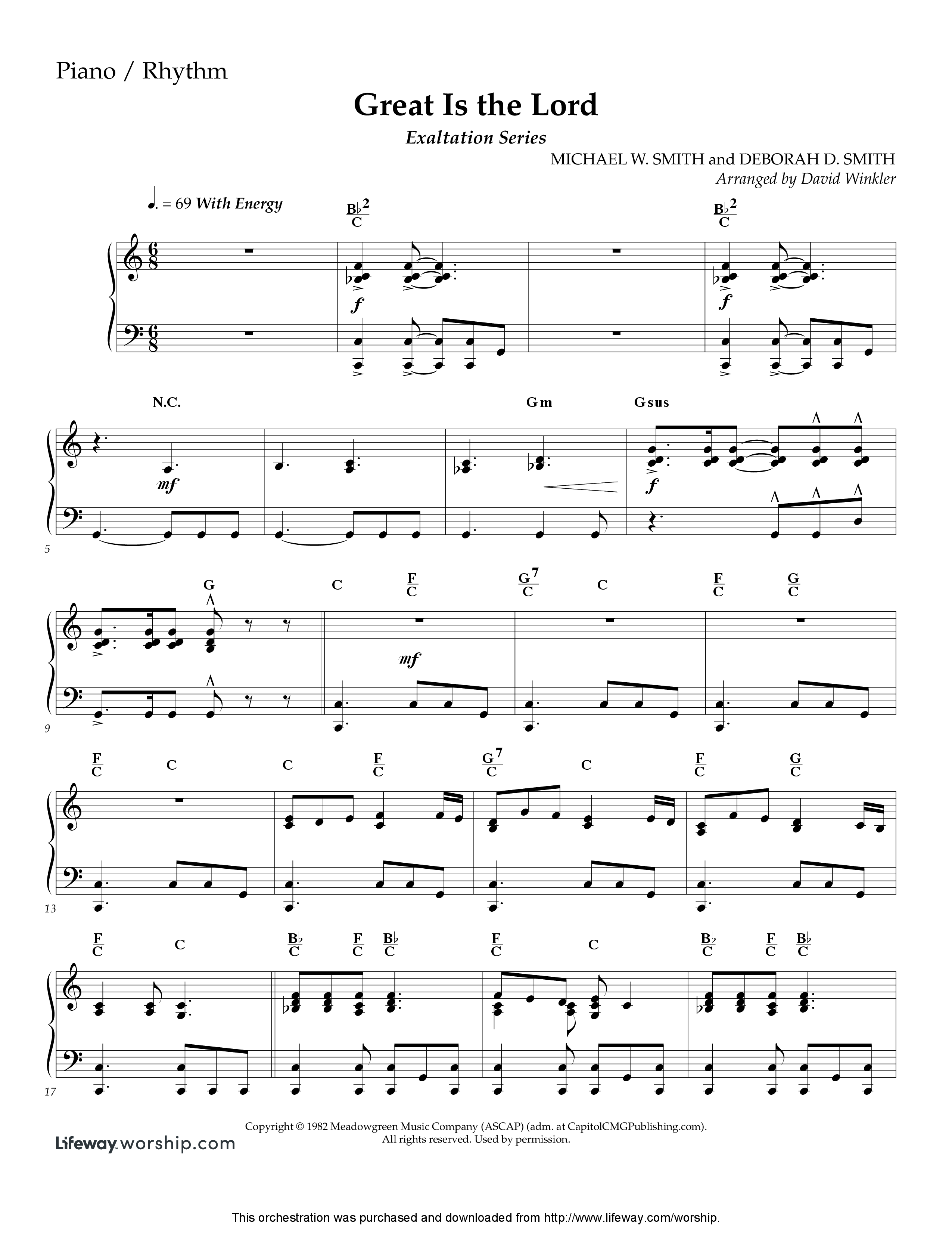 Great Is the Lord (Instrumental) Piano Sheet (Lifeway Worship / Arr. David Winkler)