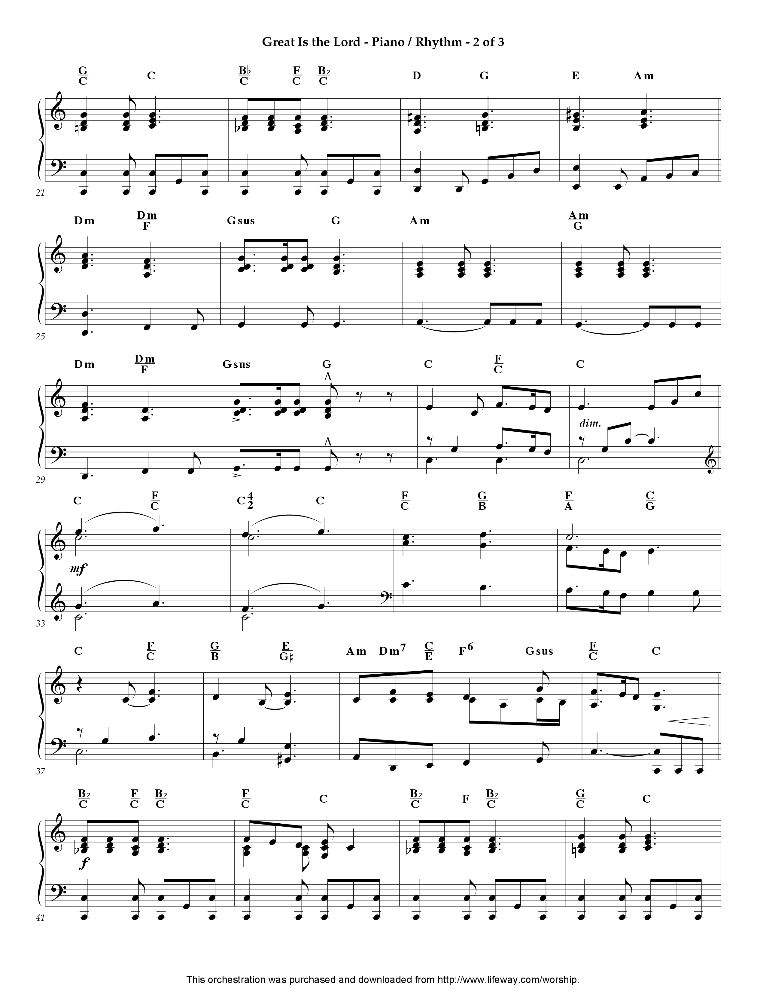 Great Is the Lord (Instrumental) Piano Sheet (Lifeway Worship / Arr. David Winkler)