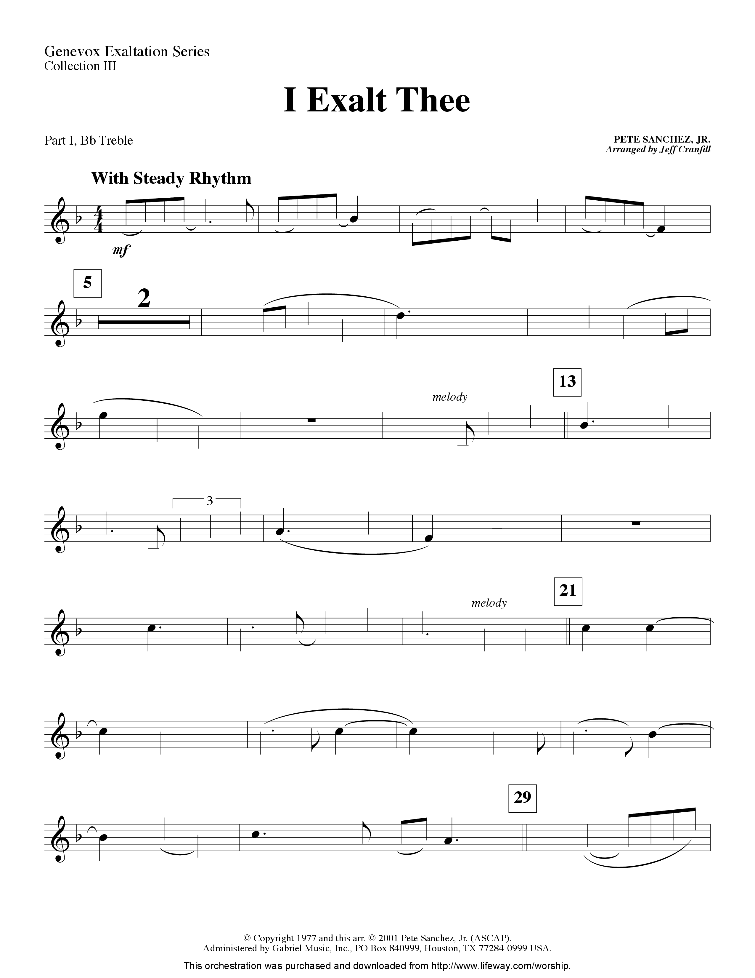 I Exalt Thee (Instrumental) Part 1: Bb, C, Eb Treble (Lifeway Worship / Arr. Jeff Cranfill)