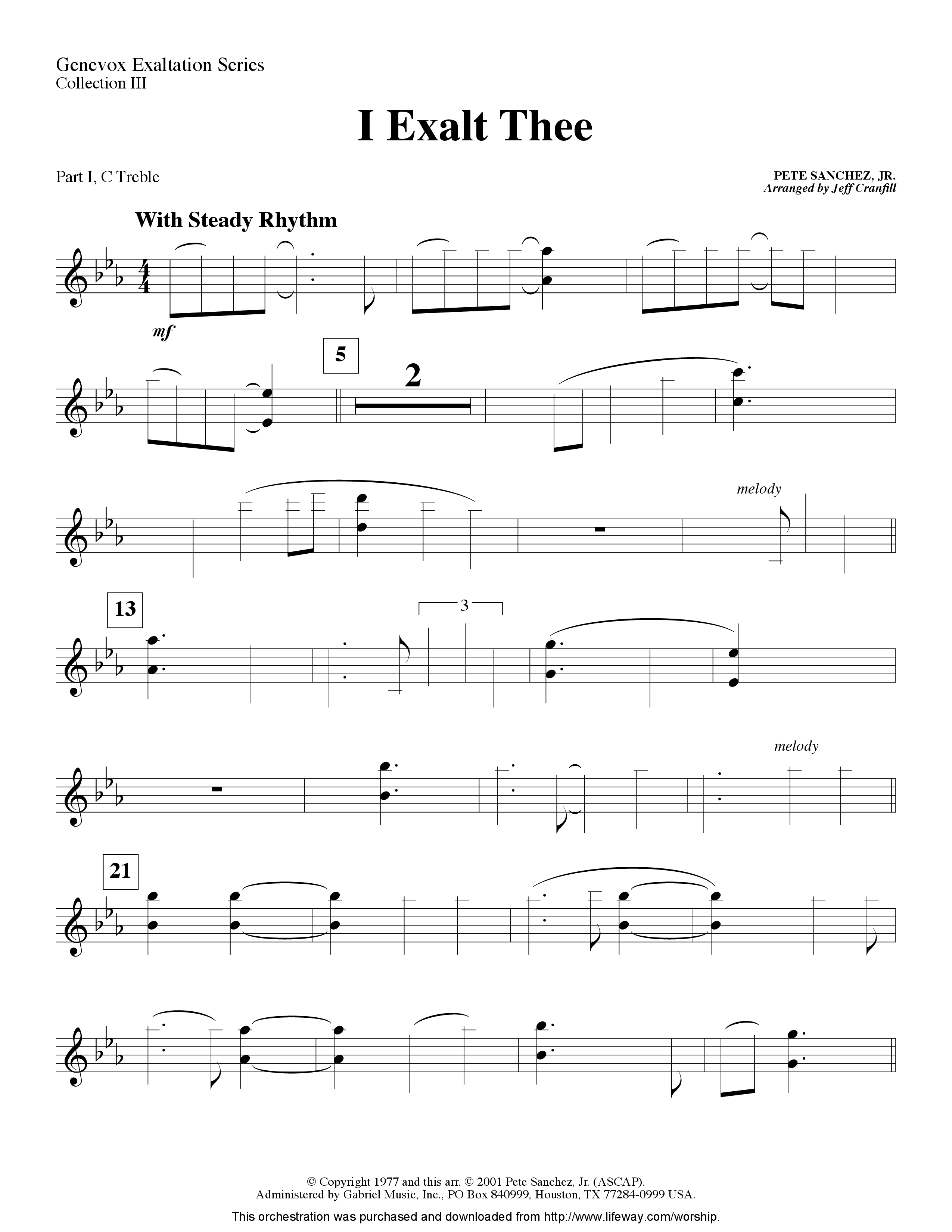 I Exalt Thee (Instrumental) Part 1: Bb, C, Eb Treble (Lifeway Worship / Arr. Jeff Cranfill)