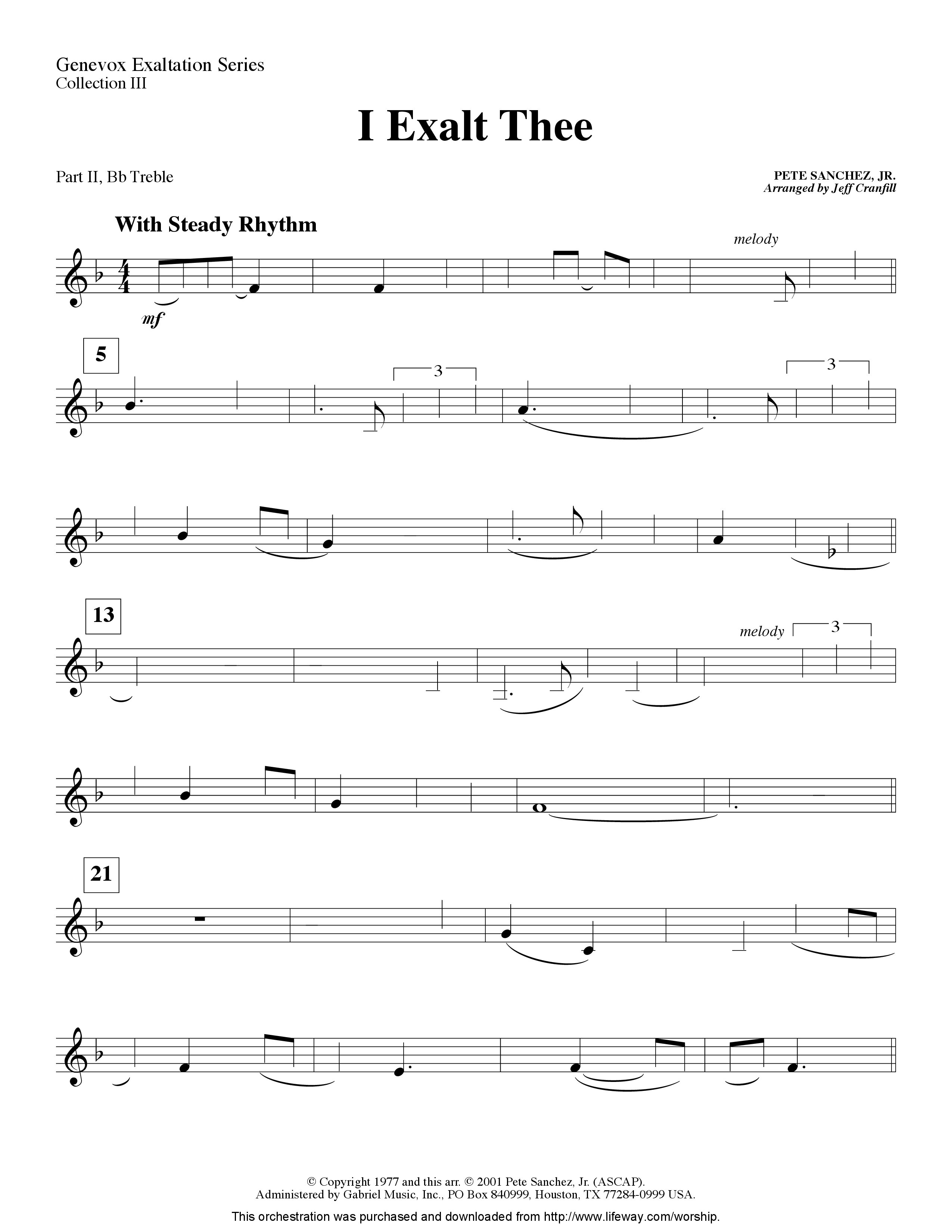 I Exalt Thee (Instrumental) Part 2: Bb, C, Eb, F Treble (Lifeway Worship / Arr. Jeff Cranfill)