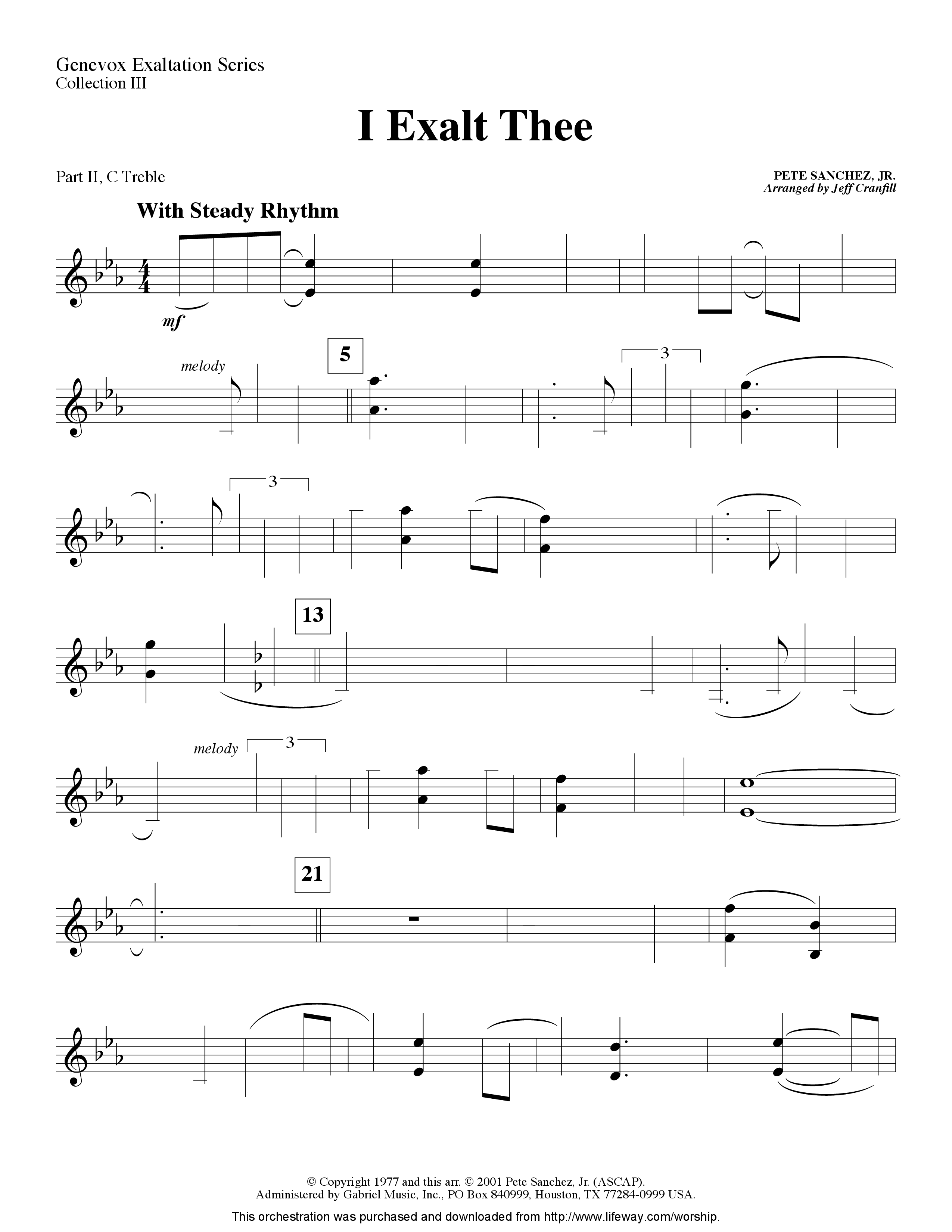 I Exalt Thee (Instrumental) Part 2: Bb, C, Eb, F Treble (Lifeway Worship / Arr. Jeff Cranfill)