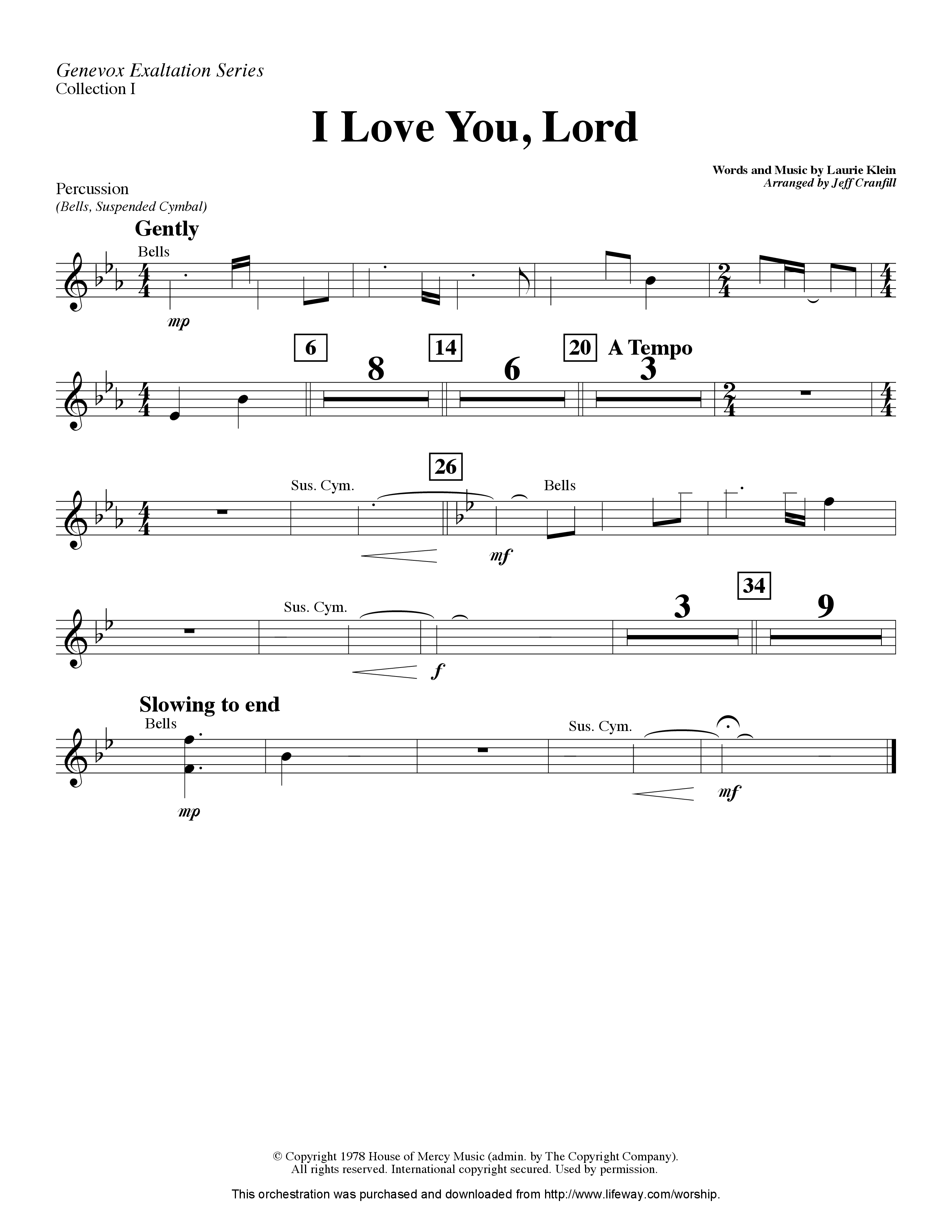 I Love You Lord (Instrumental) Percussion (Lifeway Worship / Arr. Jeff Cranfill)