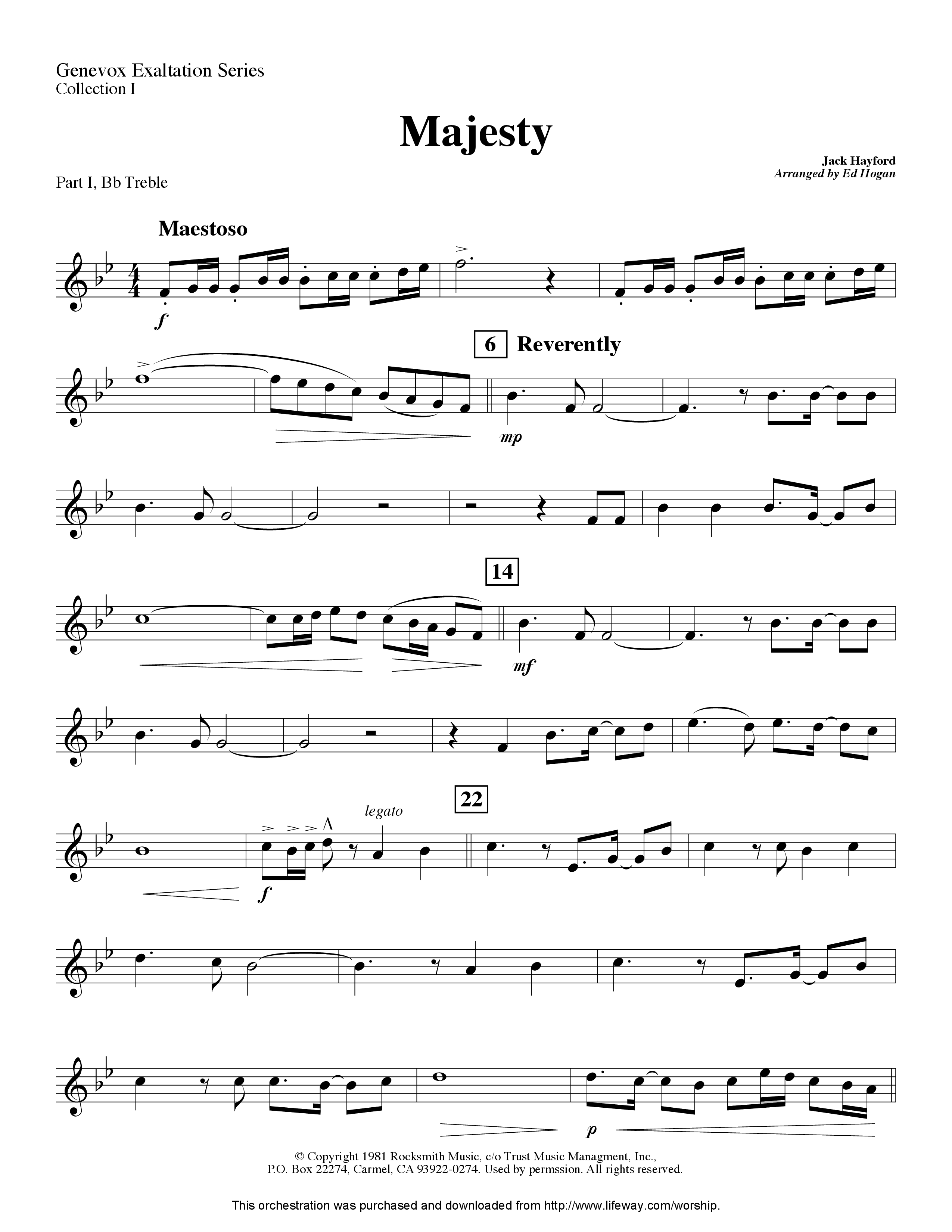 Majesty (Instrumental) Part 1: Bb, C, Eb Treble (Lifeway Worship / Arr. Ed Hogan)