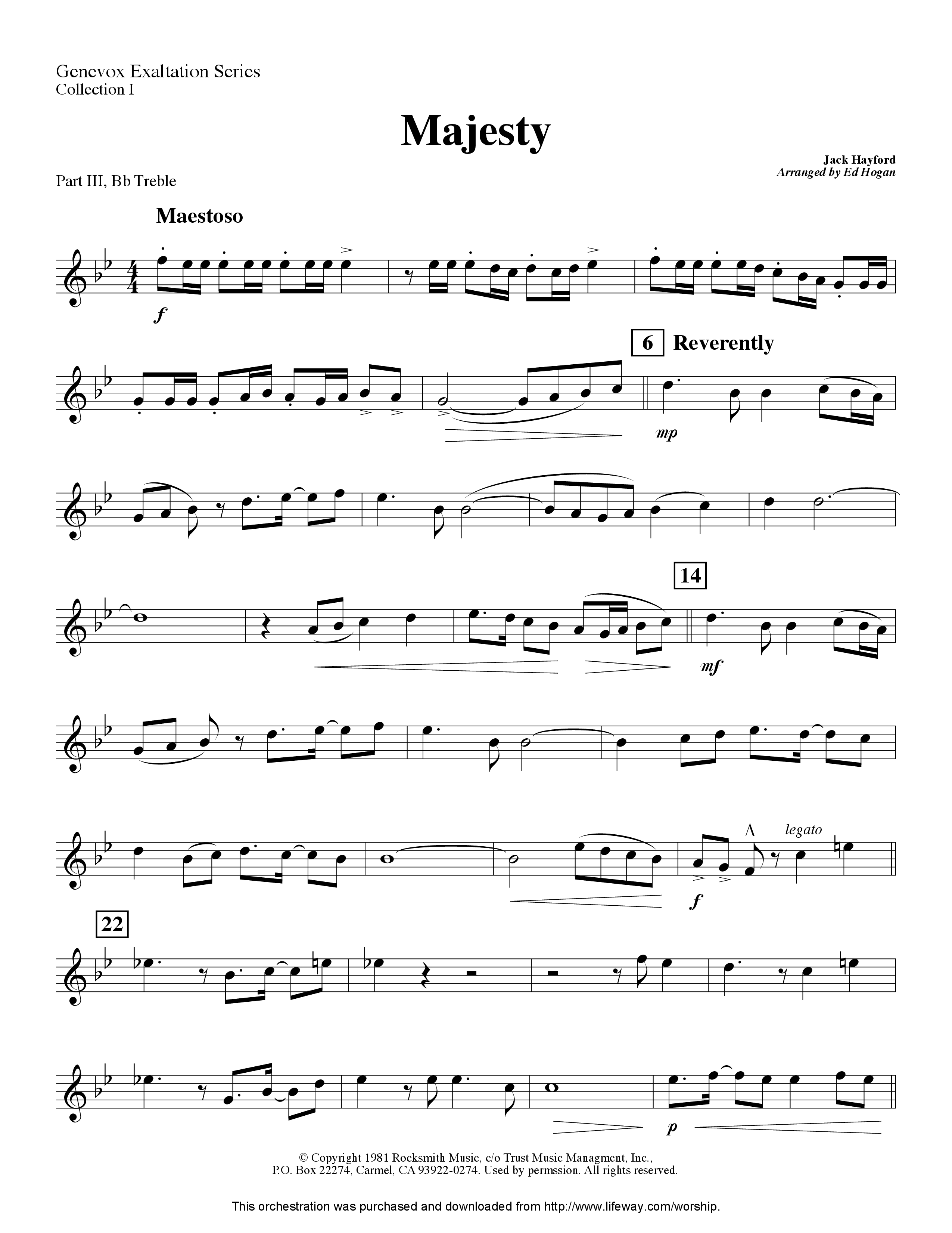 Majesty (Instrumental) Part 3: Bb, F Treble; Bass, Viola (Lifeway Worship / Arr. Ed Hogan)