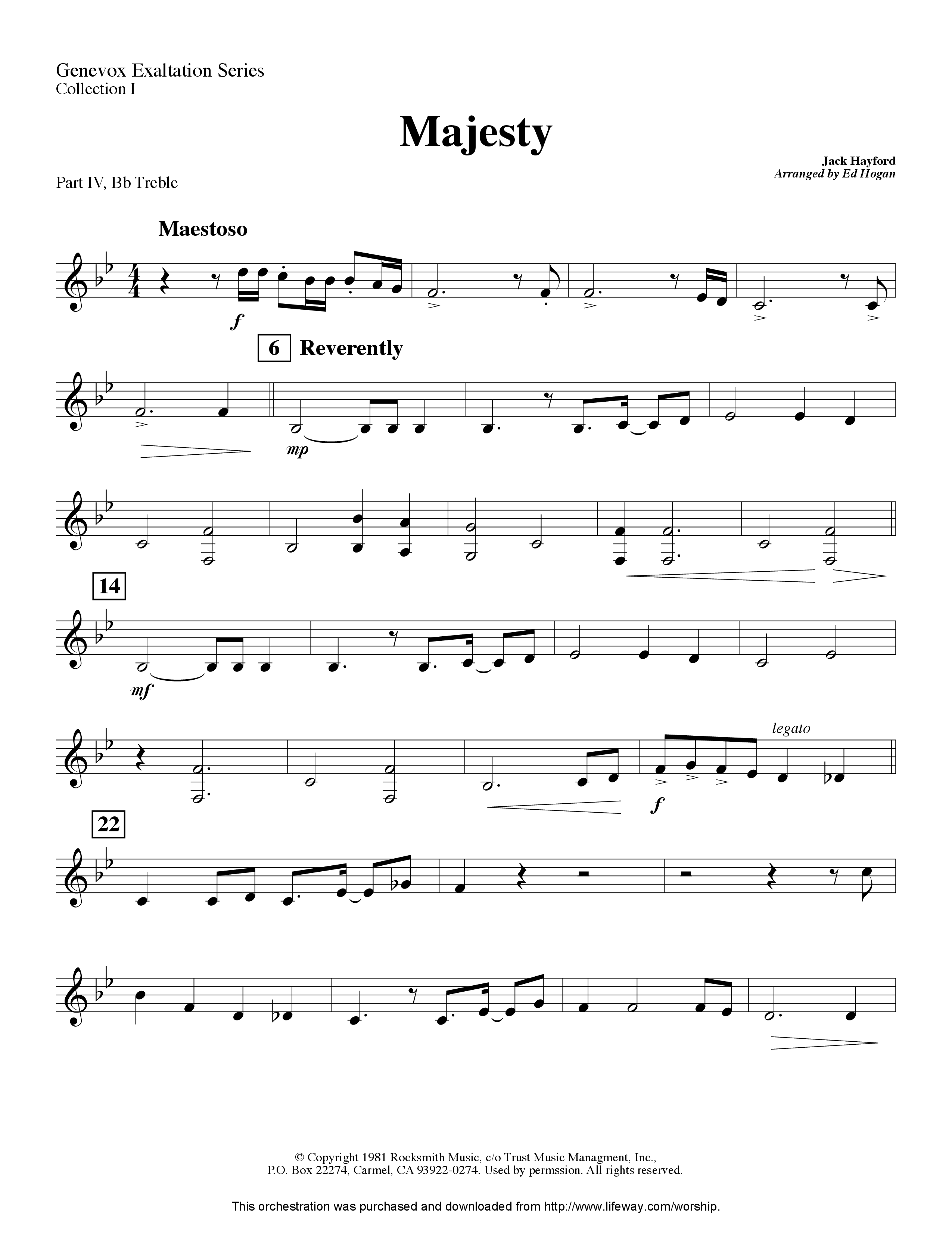 Majesty (Instrumental) Part 4: Bb, Eb Treble, C Bass (Lifeway Worship / Arr. Ed Hogan)