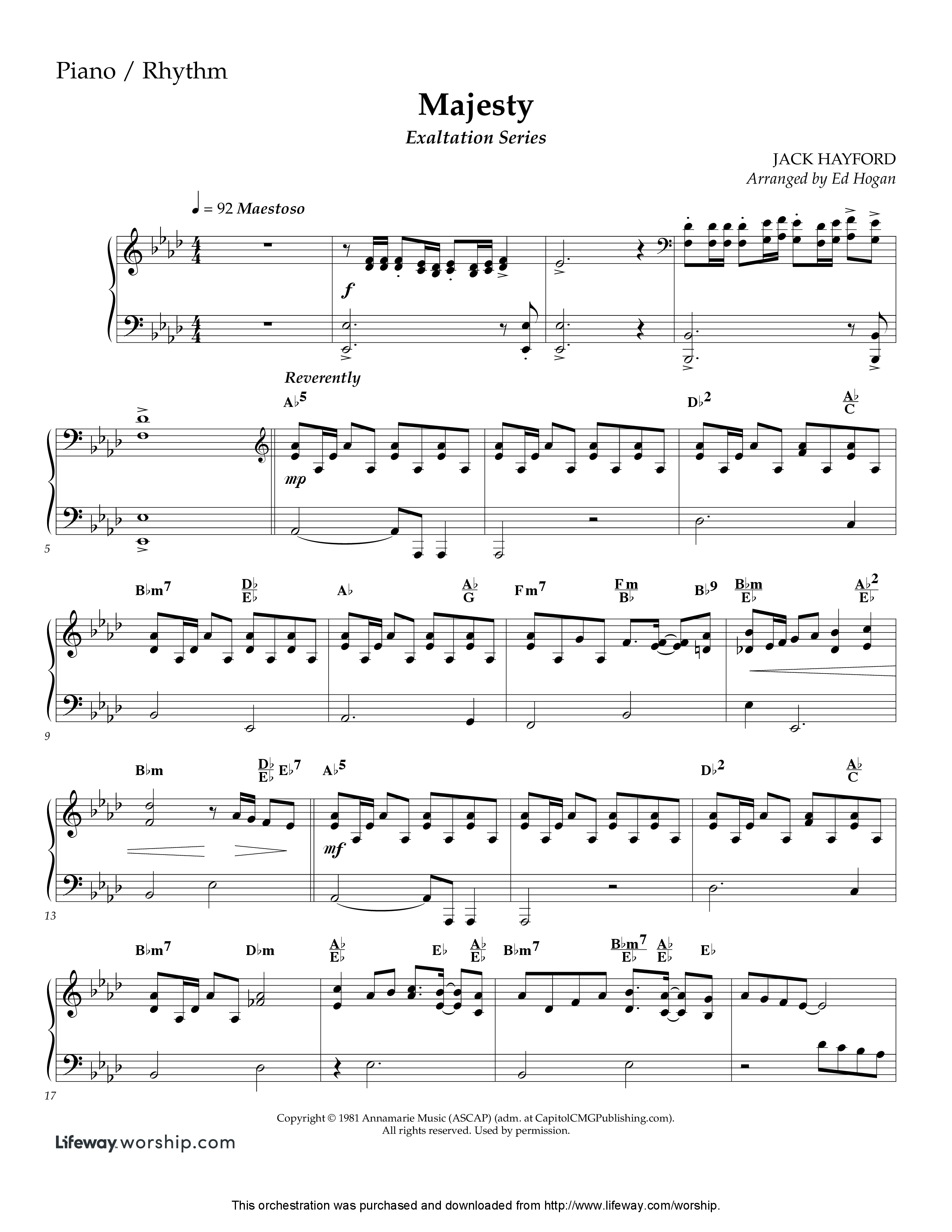 Majesty (Instrumental) Piano Sheet (Lifeway Worship / Arr. Ed Hogan)