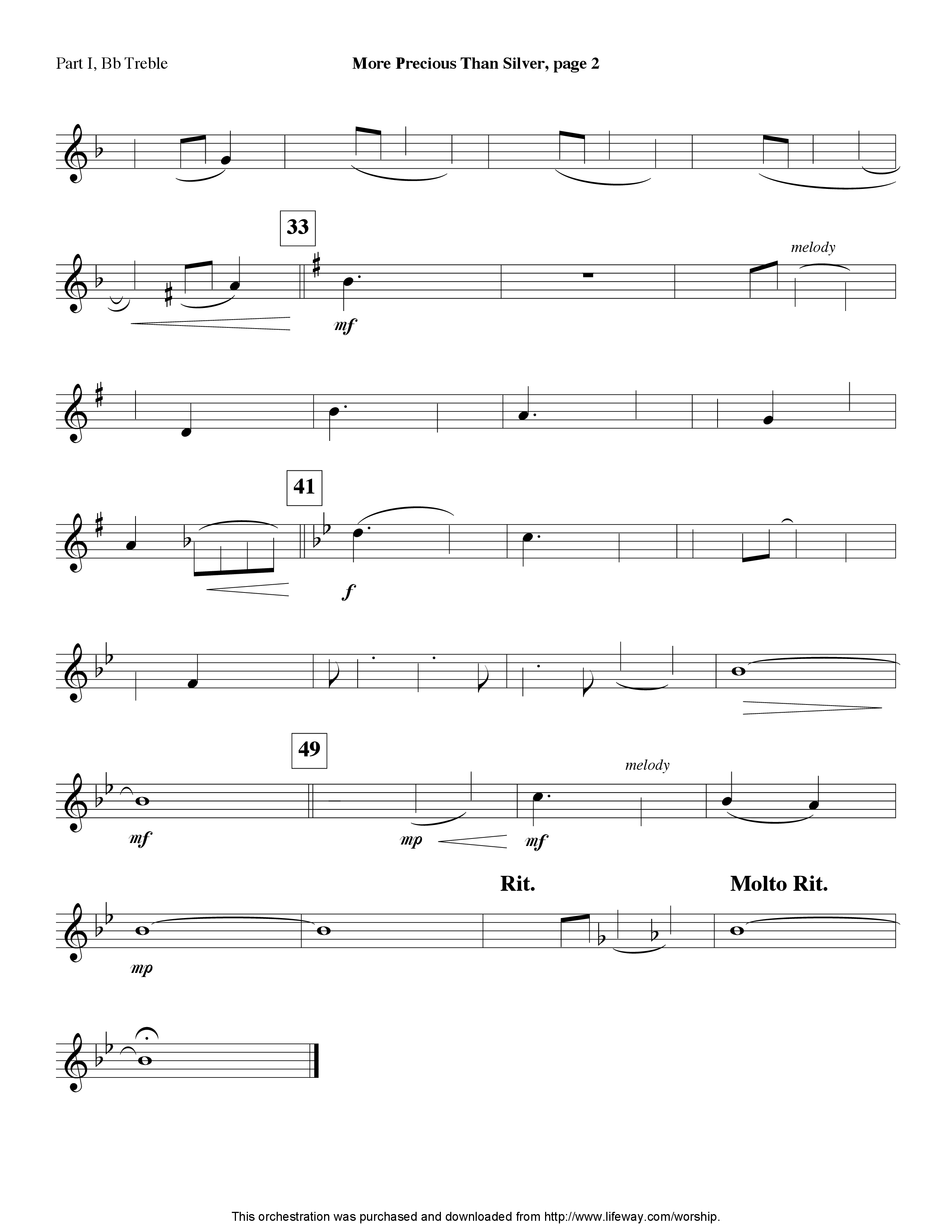 More Precious Than Silver (Instrumental) Part 1: Bb, C, Eb Treble (Lifeway Worship / Arr. David Winkler)