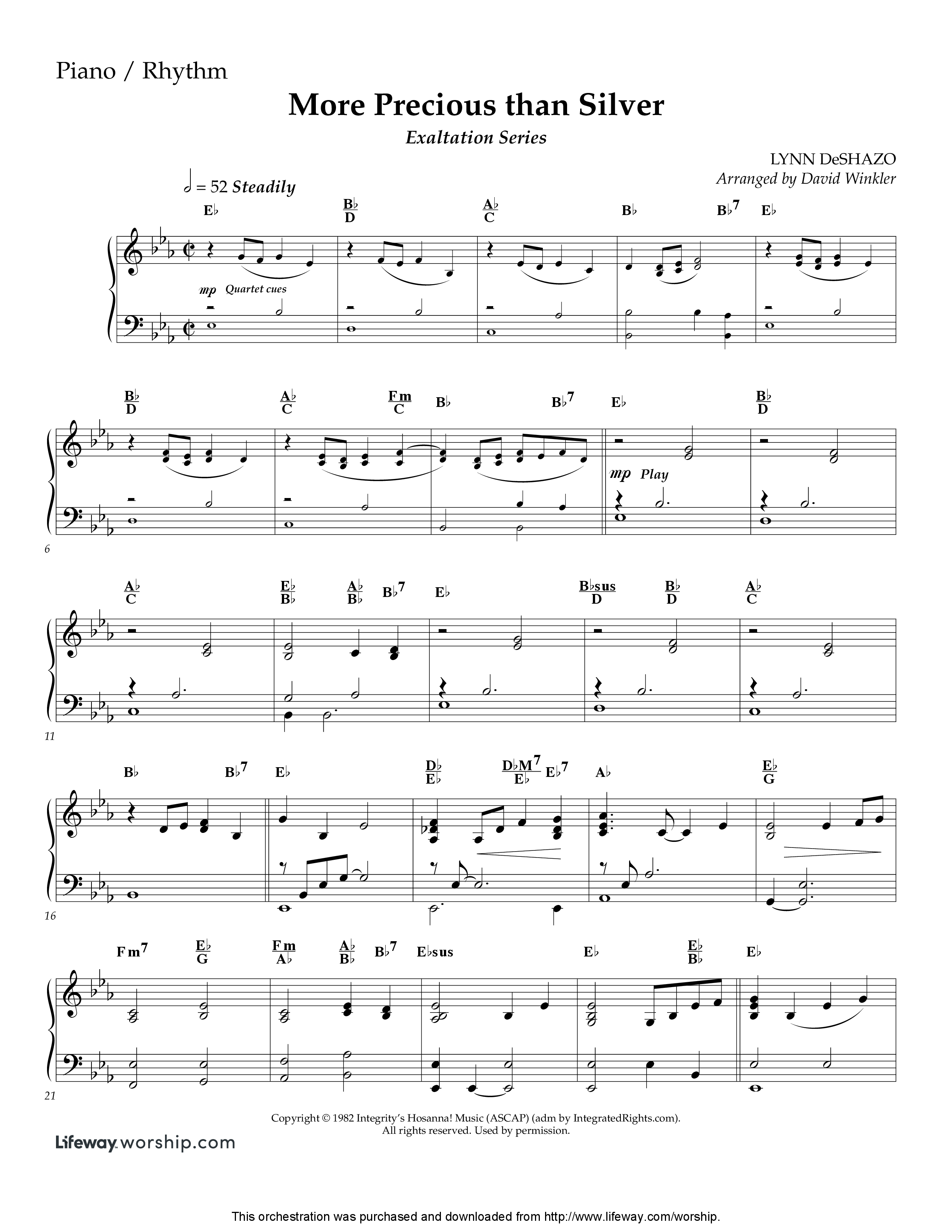 More Precious Than Silver (Instrumental) Piano Sheet (Lifeway Worship / Arr. David Winkler)