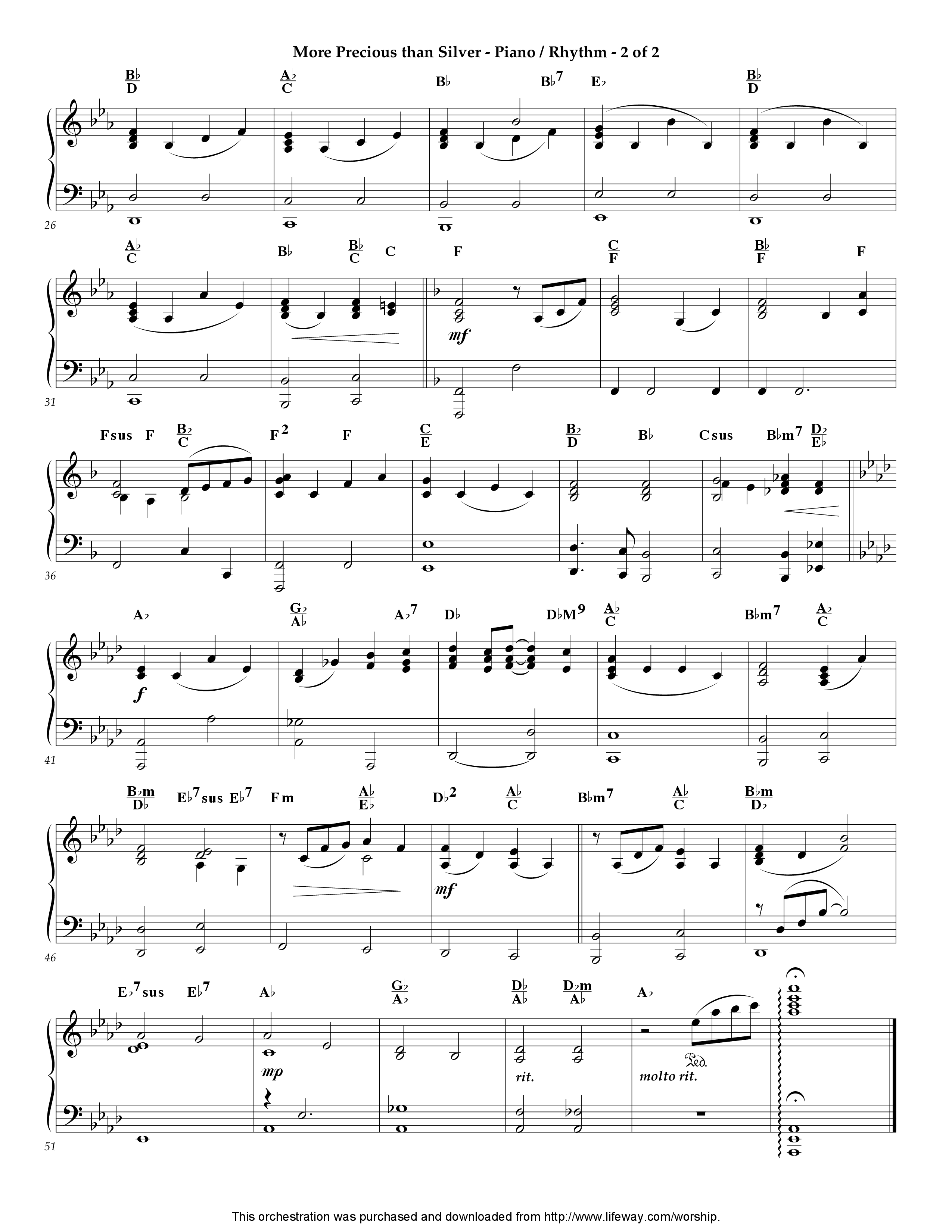 More Precious Than Silver (Instrumental) Piano Sheet (Lifeway Worship / Arr. David Winkler)