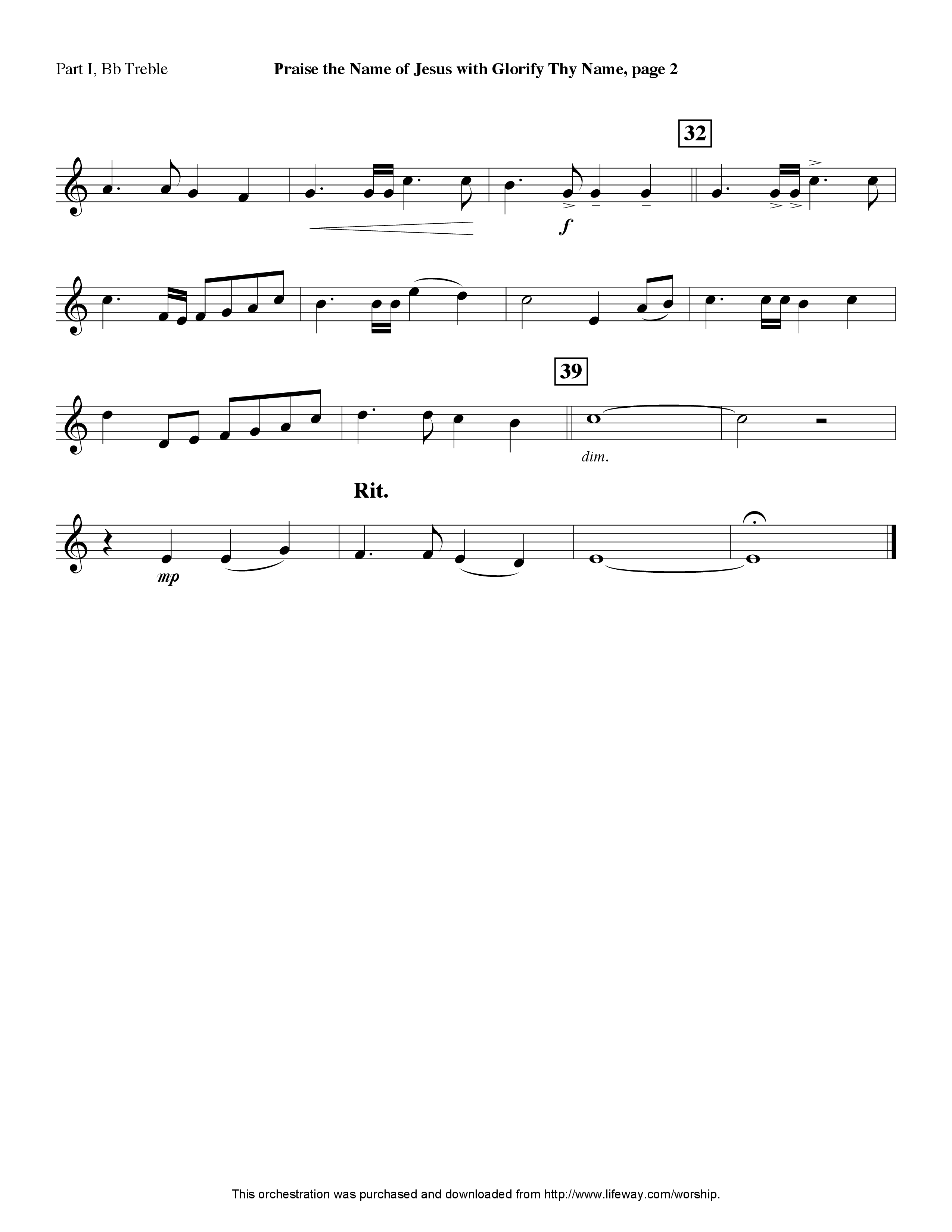 Praise The Name Of Jesus (with Glorify Thy Name) (Instrumental) Part 1: Bb, C, Eb Treble (Lifeway Worship / Arr. David Winkler)