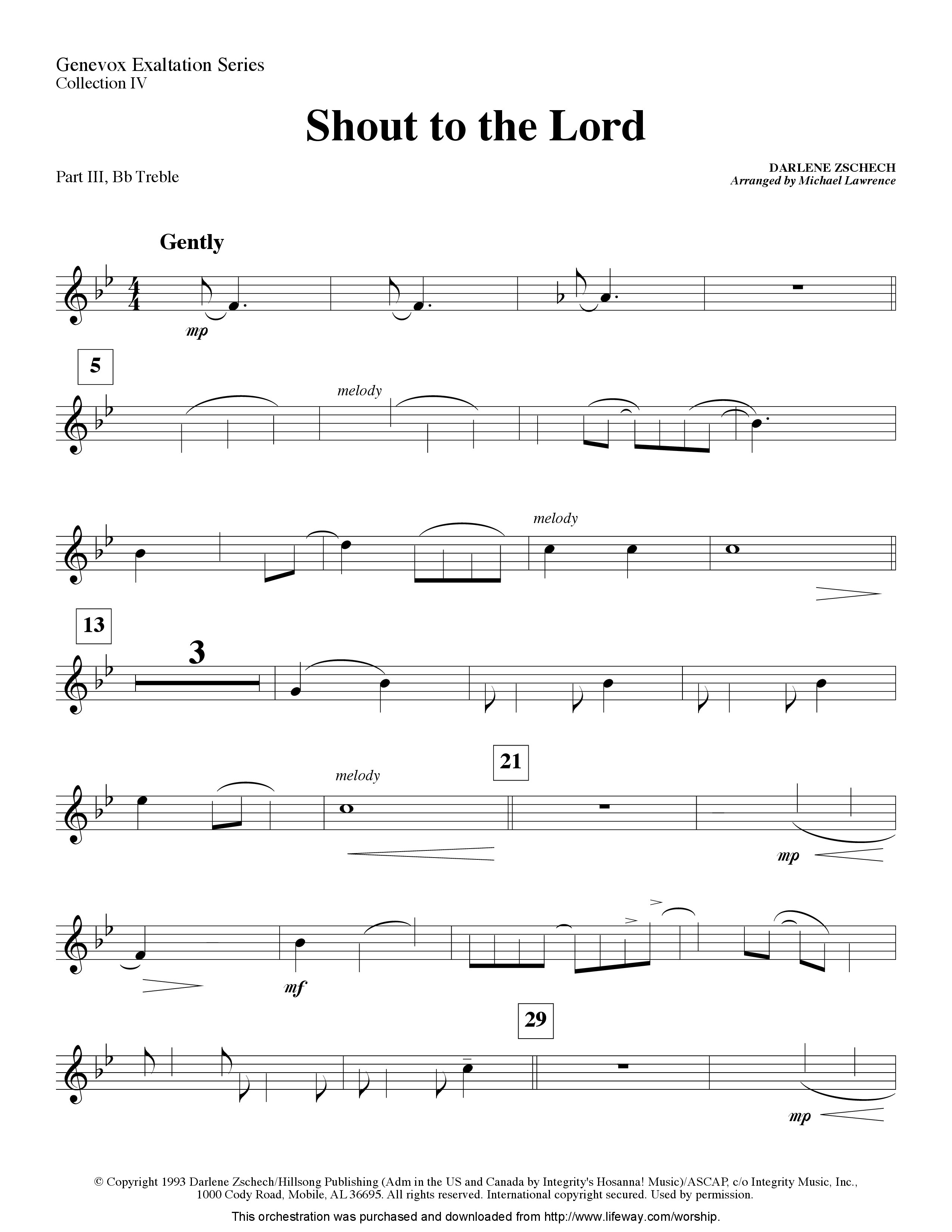 Shout To The Lord (Instrumental) Part 3: Bb, F Treble; Bass, Viola (Lifeway Worship / Arr. Michael Lawrence)