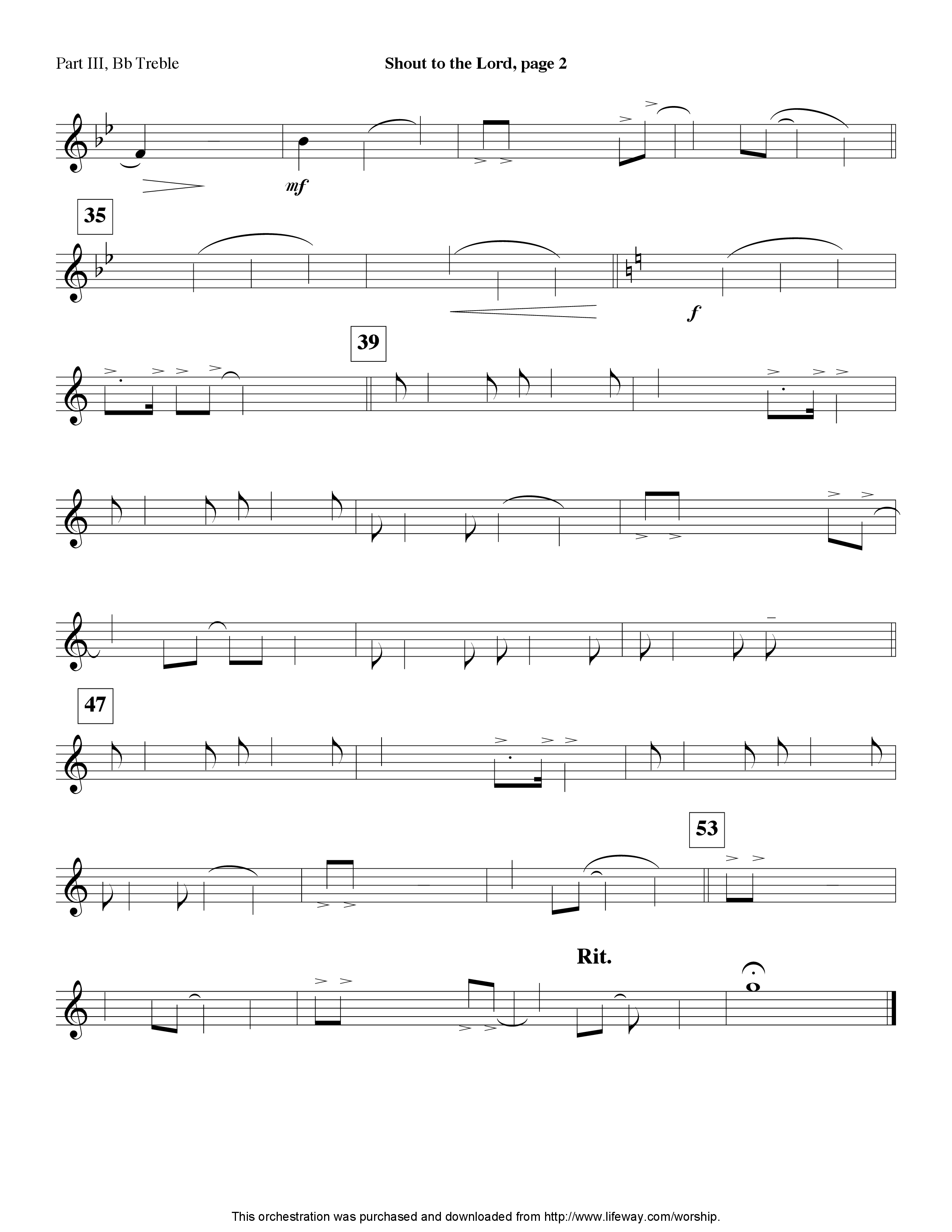 Shout To The Lord (Instrumental) Part 3: Bb, F Treble; Bass, Viola (Lifeway Worship / Arr. Michael Lawrence)