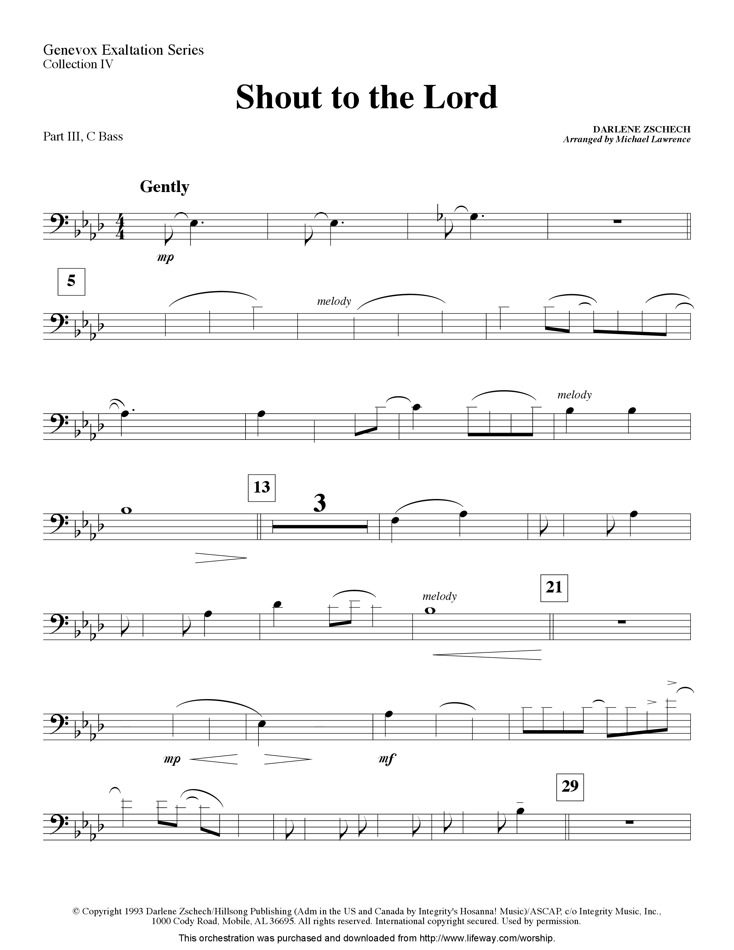 Shout To The Lord (Instrumental) Part 3: Bb, F Treble; Bass, Viola (Lifeway Worship / Arr. Michael Lawrence)
