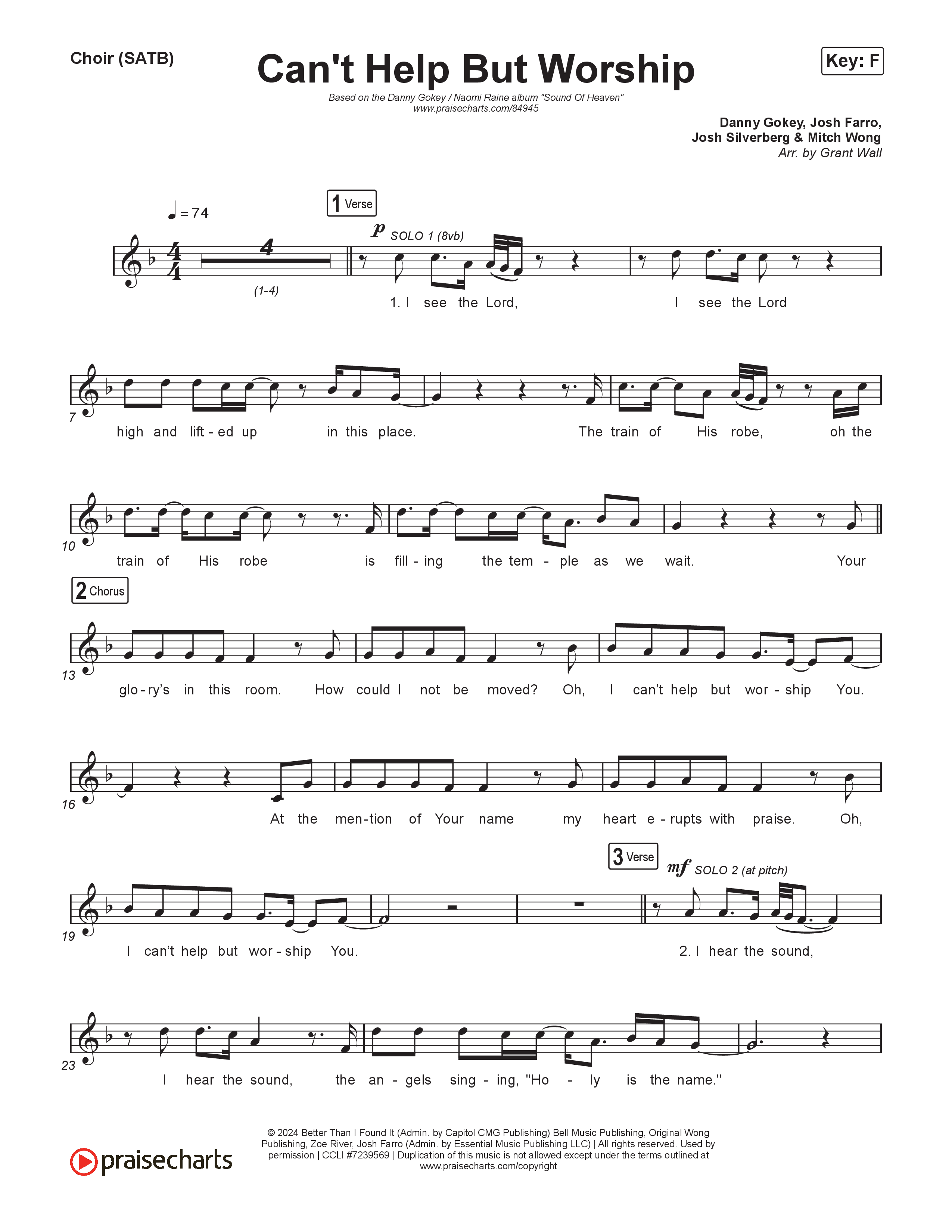 Can't Help But Worship Choir Sheet (SATB) (Danny Gokey / Naomi Raine)