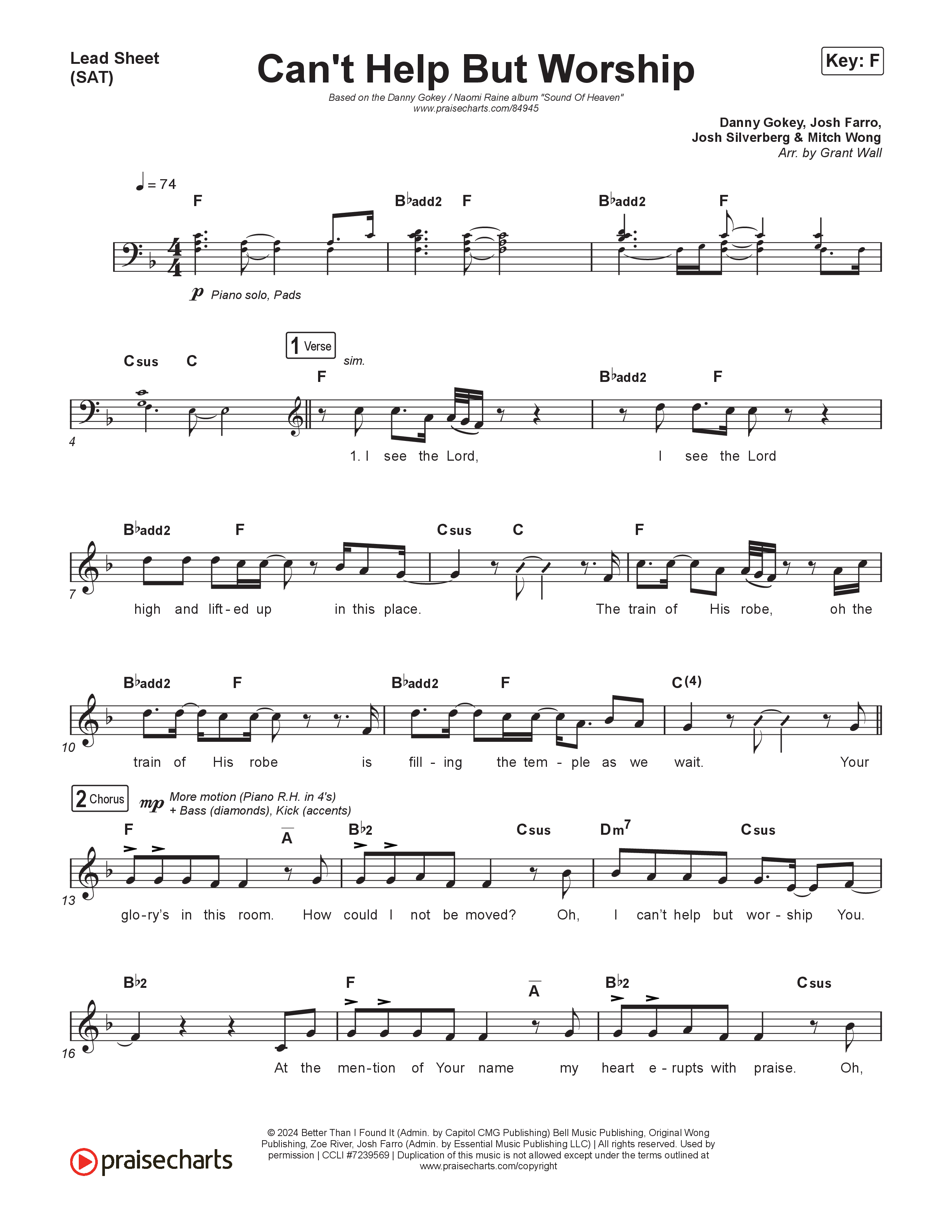 Can't Help But Worship Lead Sheet (SAT) (Danny Gokey / Naomi Raine)