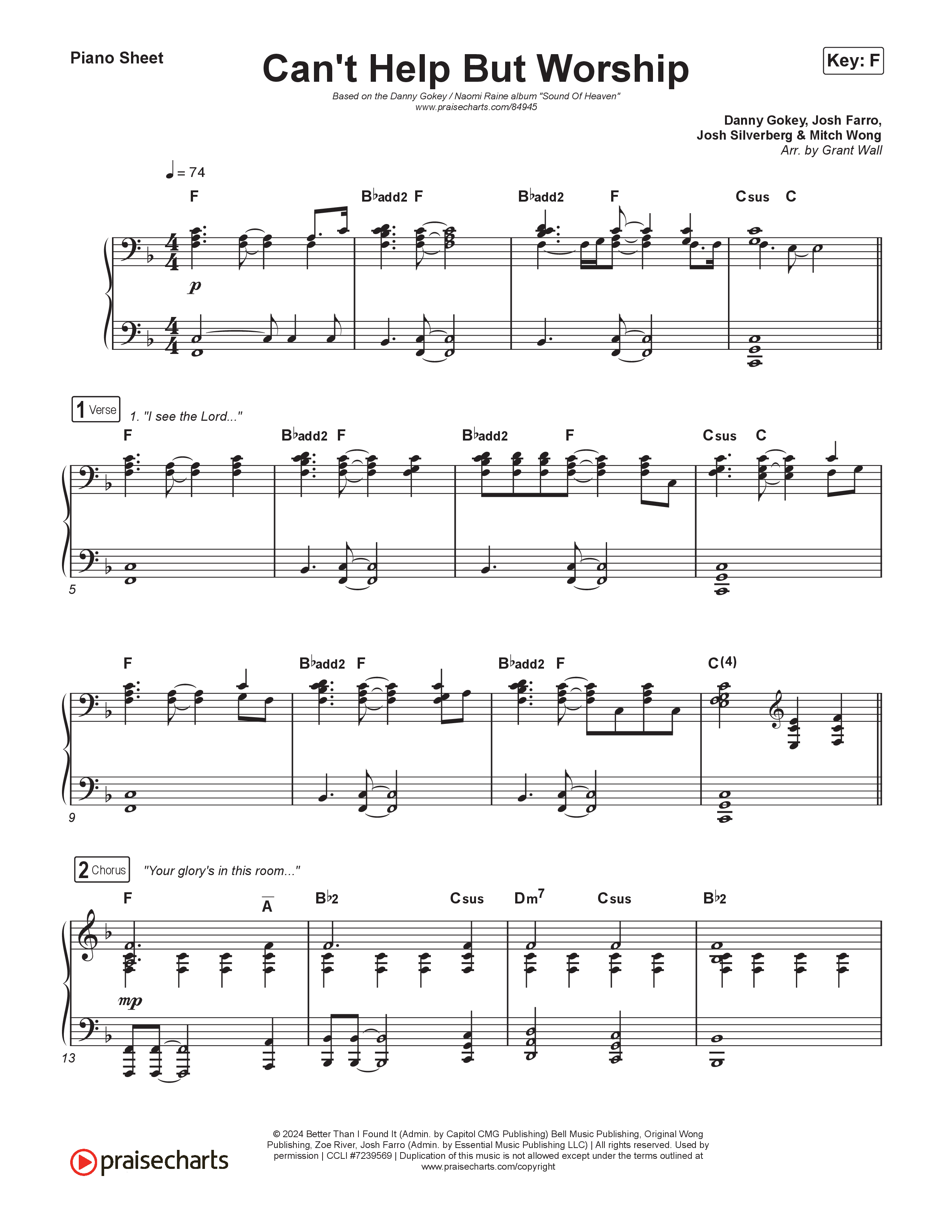 Can't Help But Worship Piano Sheet (Danny Gokey / Naomi Raine)