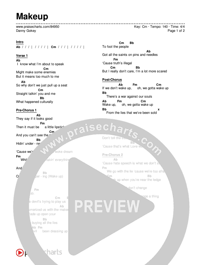 Makeup Chords & Lyrics (Danny Gokey)