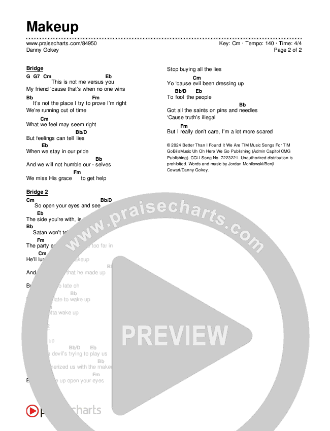 Makeup Chords & Lyrics (Danny Gokey)