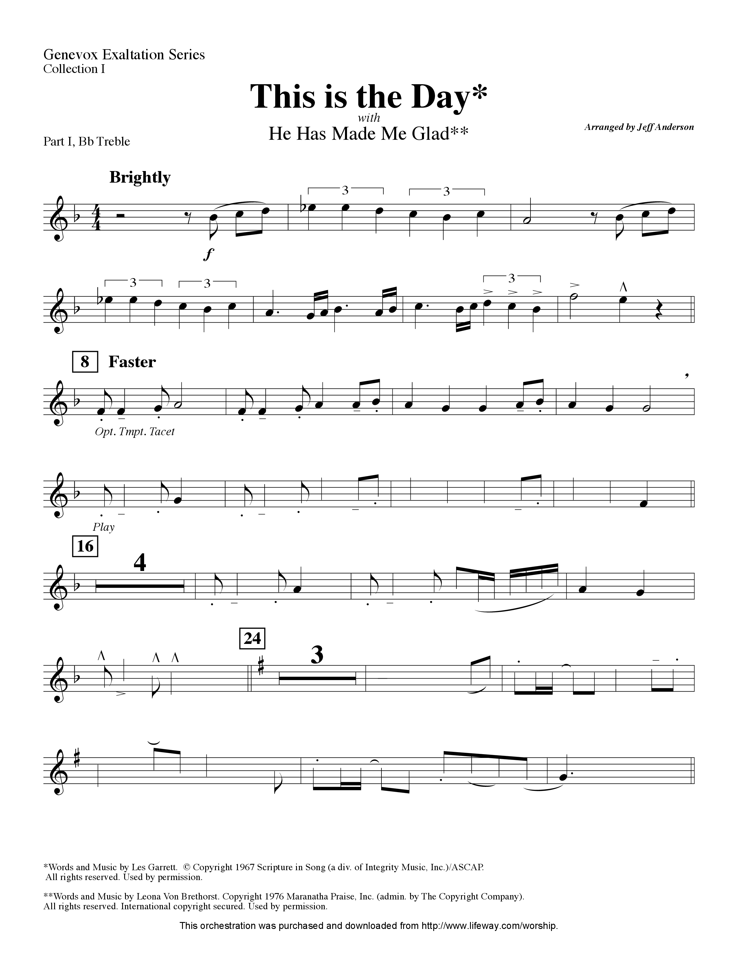 This Is The Day (with He Has Made Me Glad) (Instrumental) Part 1: Bb, C, Eb Treble (Lifeway Worship / Arr. Jeff Anderson)