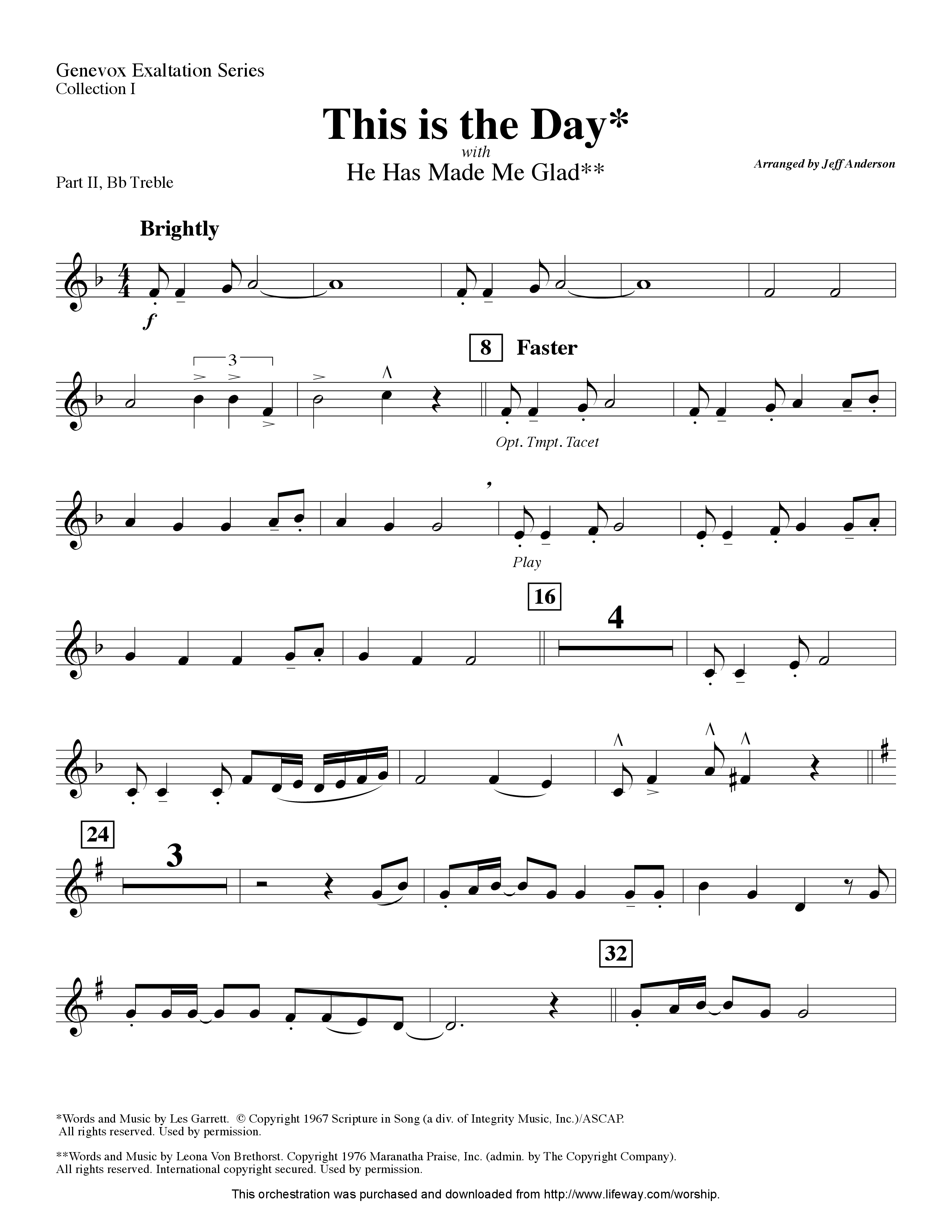 This Is The Day (with He Has Made Me Glad) (Instrumental) Part 2: Bb, C, Eb, F Treble (Lifeway Worship / Arr. Jeff Anderson)
