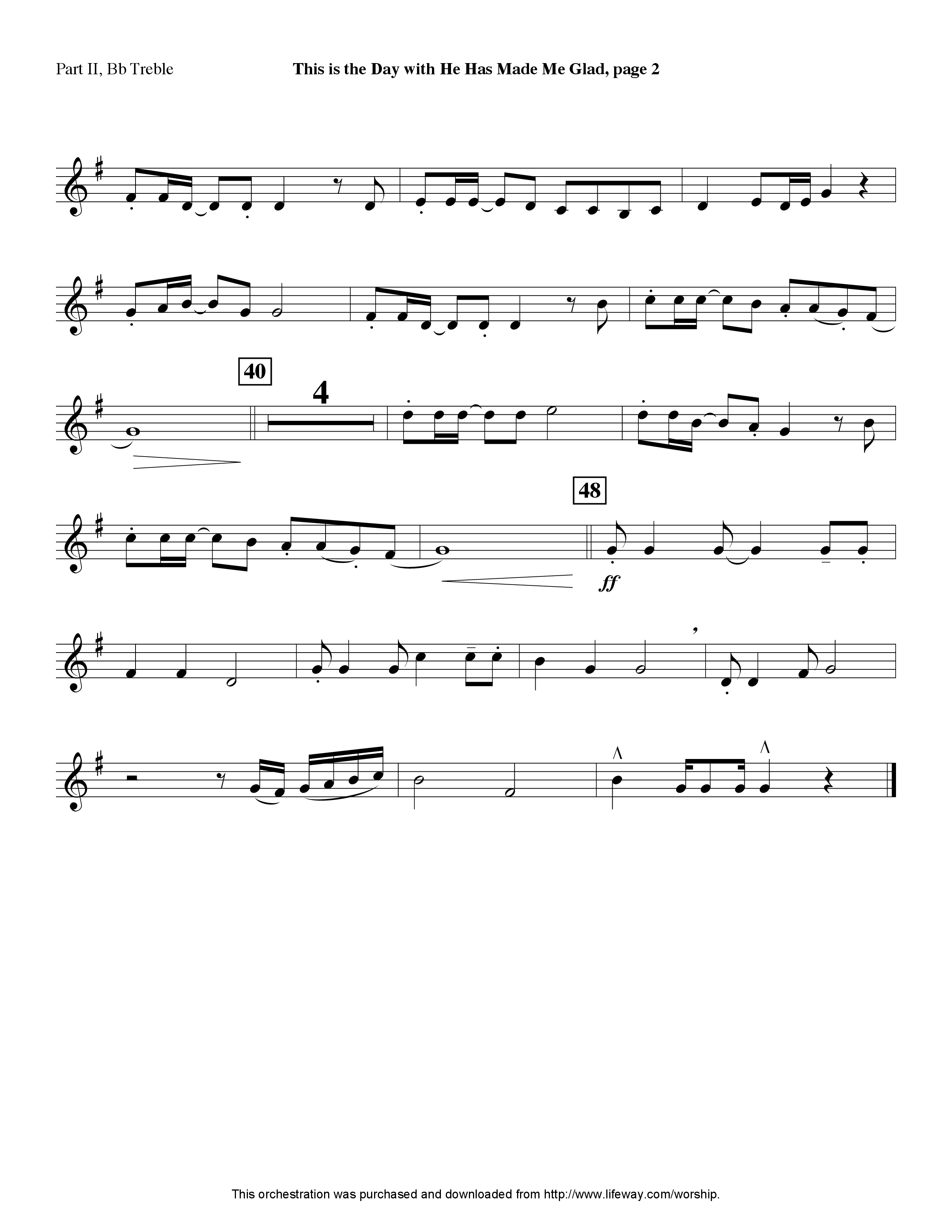 This Is The Day (with He Has Made Me Glad) (Instrumental) Part 2: Bb, C, Eb, F Treble (Lifeway Worship / Arr. Jeff Anderson)