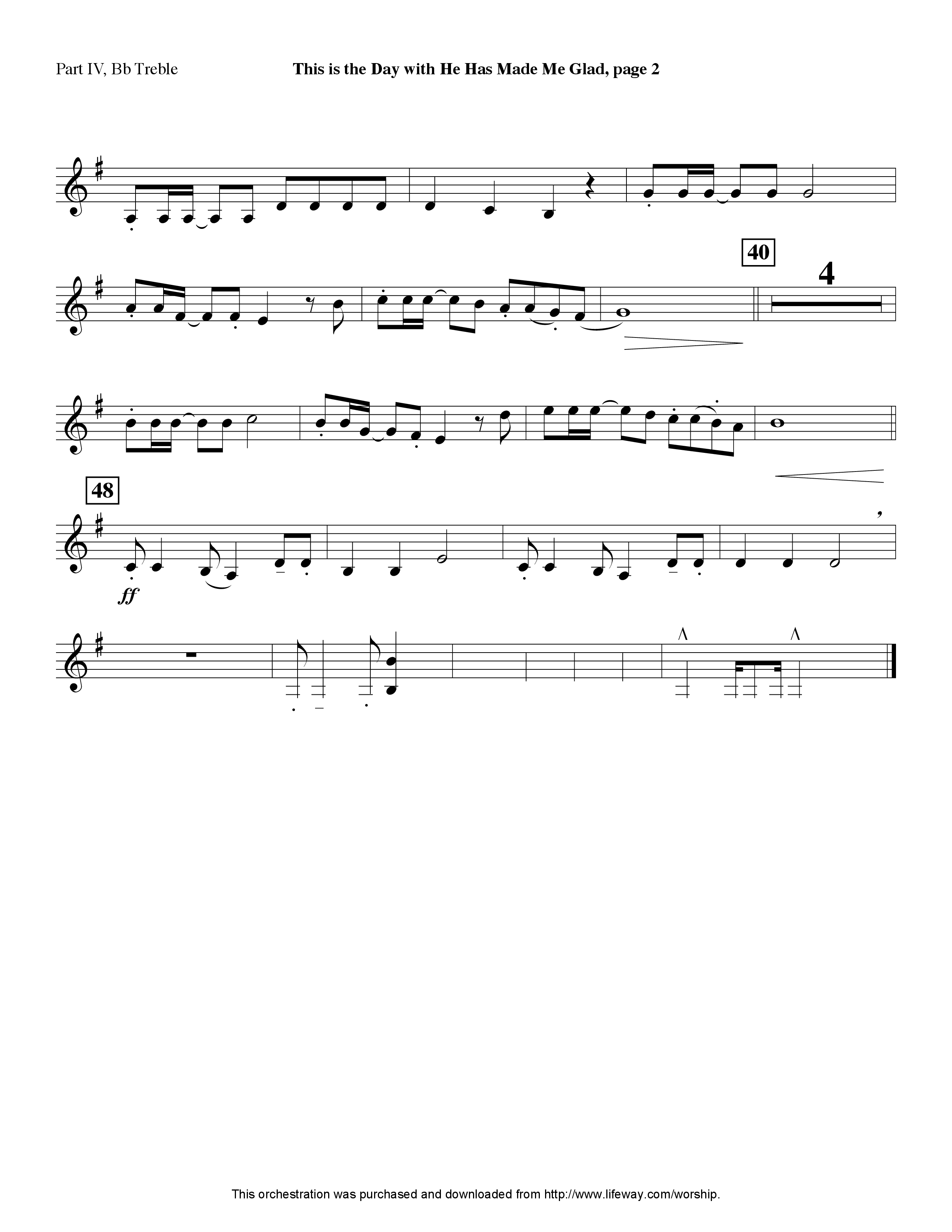 This Is The Day (with He Has Made Me Glad) (Instrumental) Part 4: Bb, Eb Treble, C Bass (Lifeway Worship / Arr. Jeff Anderson)