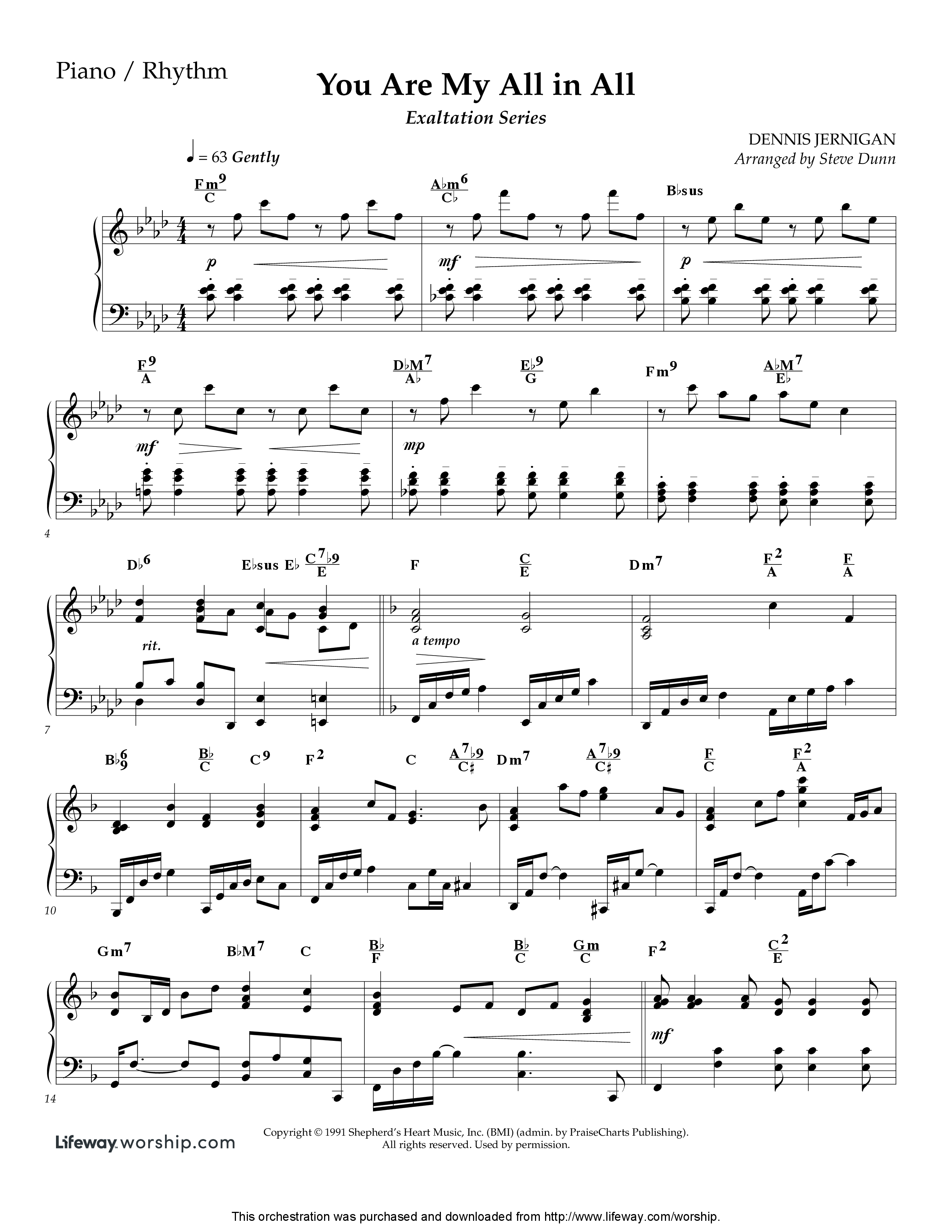 You Are My All In All (Instrumental) Piano Sheet (Lifeway Worship / Arr. Steve Dunn)