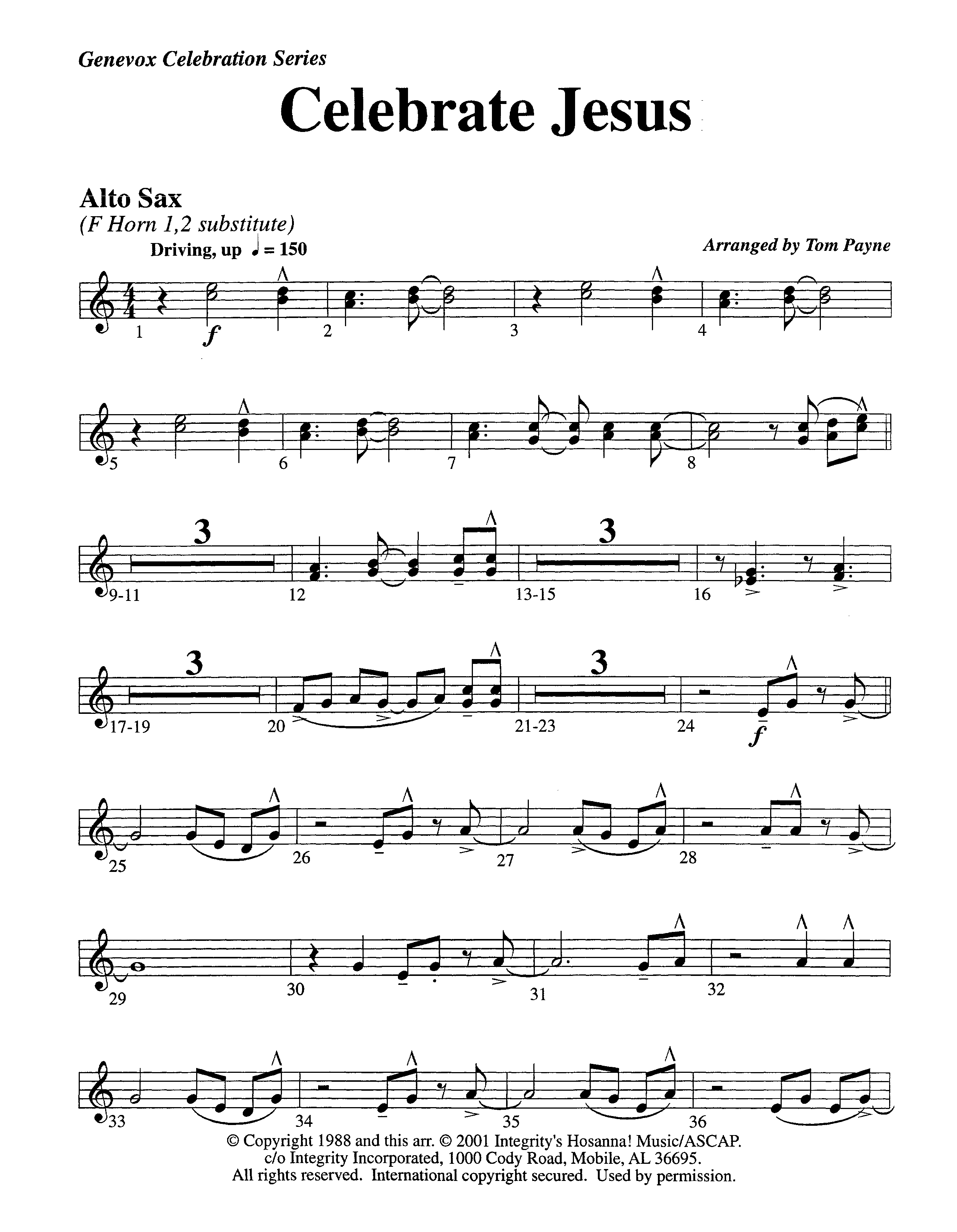 Celebrate Jesus (Instrumental) Alto Sax (Lifeway Worship / Arr. Tom Payne)