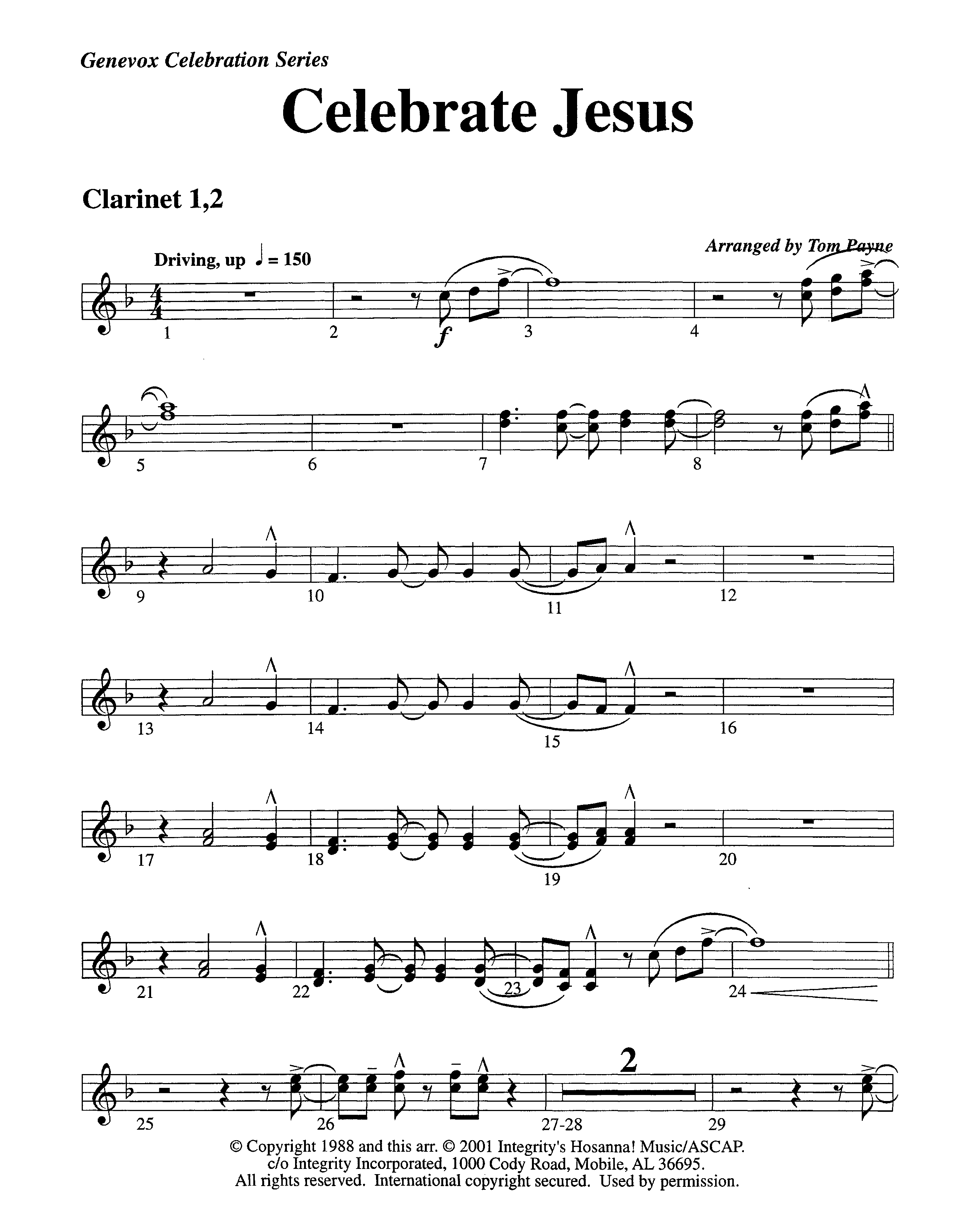 Celebrate Jesus (Instrumental) Clarinet 1/2 (Lifeway Worship / Arr. Tom Payne)
