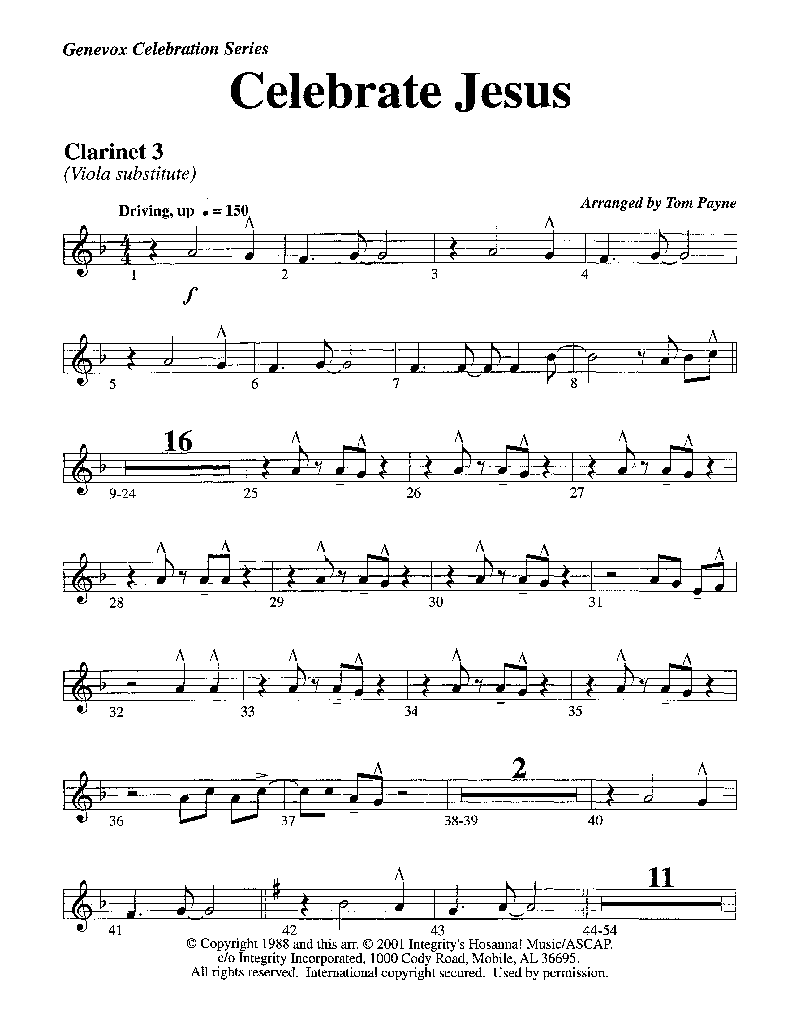 Celebrate Jesus (Instrumental) Clarinet 3 (Lifeway Worship / Arr. Tom Payne)