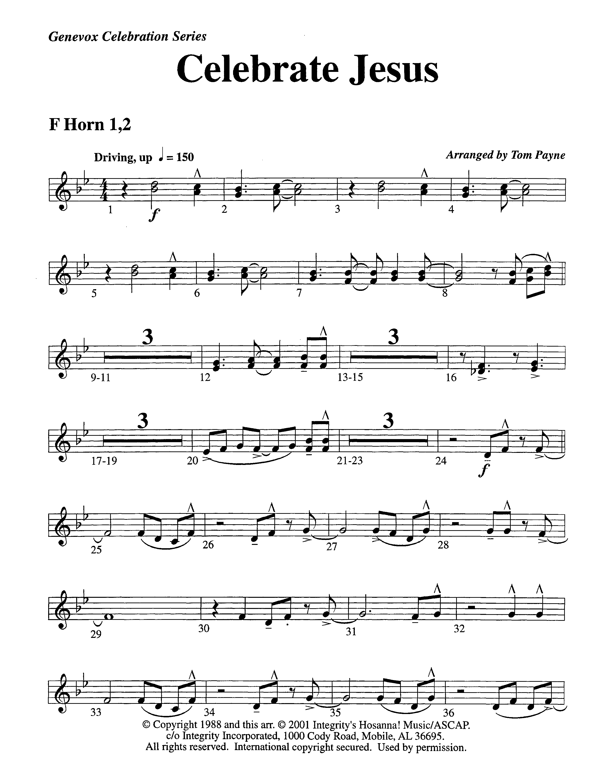 Celebrate Jesus (Instrumental) French Horn 1/2 (Lifeway Worship / Arr. Tom Payne)