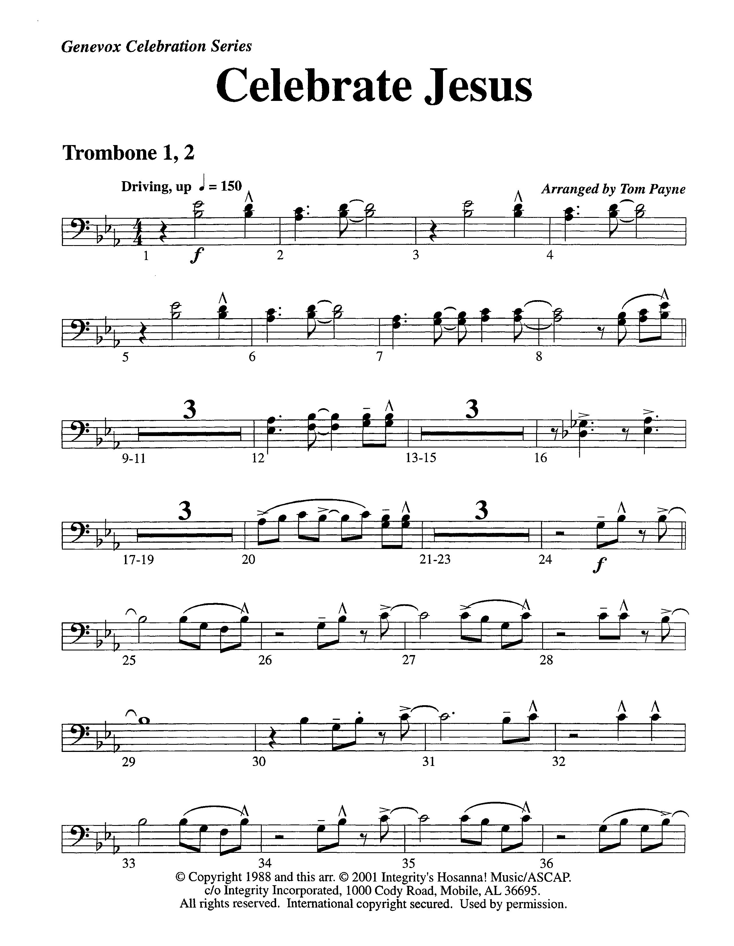 Celebrate Jesus (Instrumental) Trombone 1/2 (Lifeway Worship / Arr. Tom Payne)