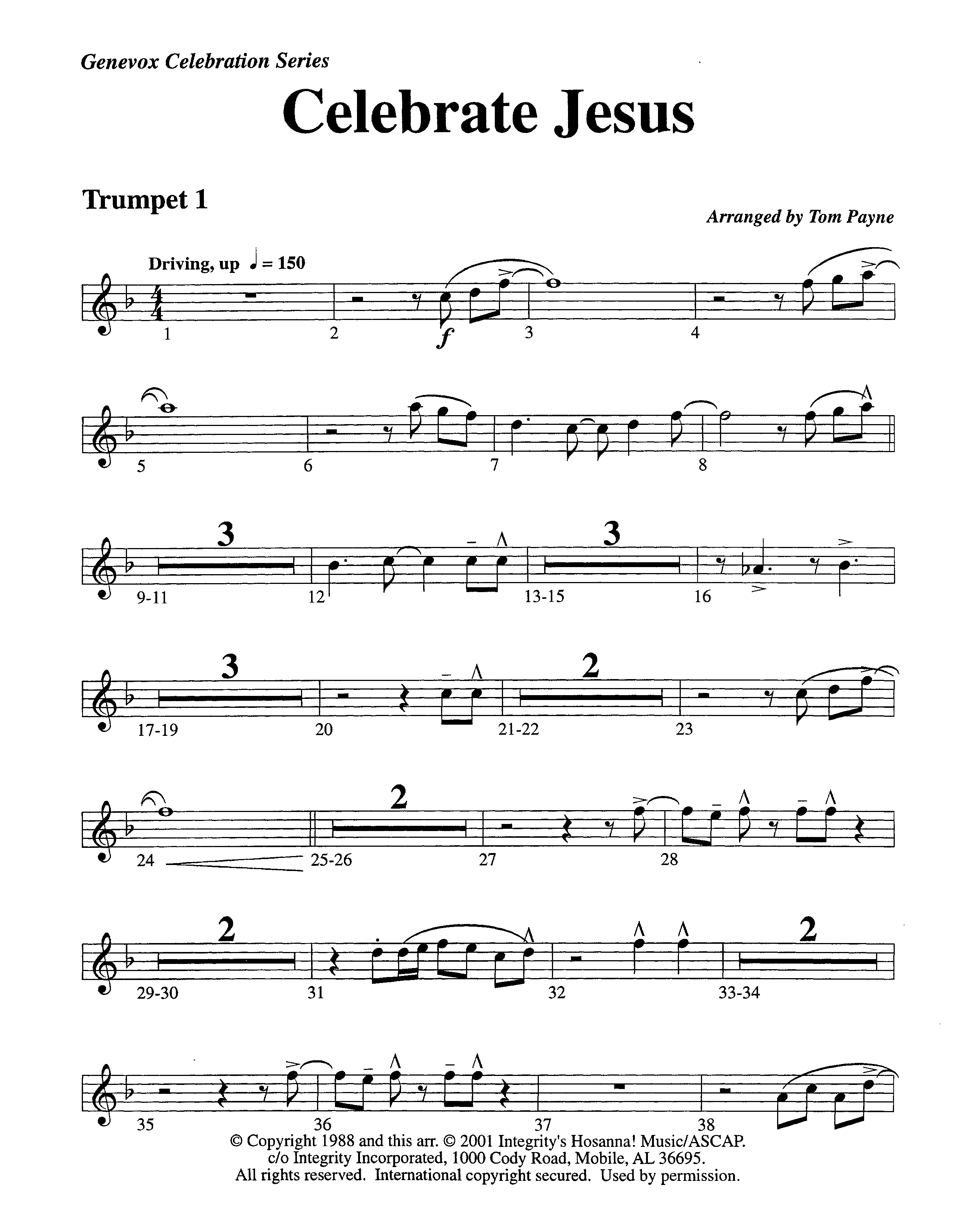 Celebrate Jesus (Instrumental) Trumpet 1 (Lifeway Worship / Arr. Tom Payne)