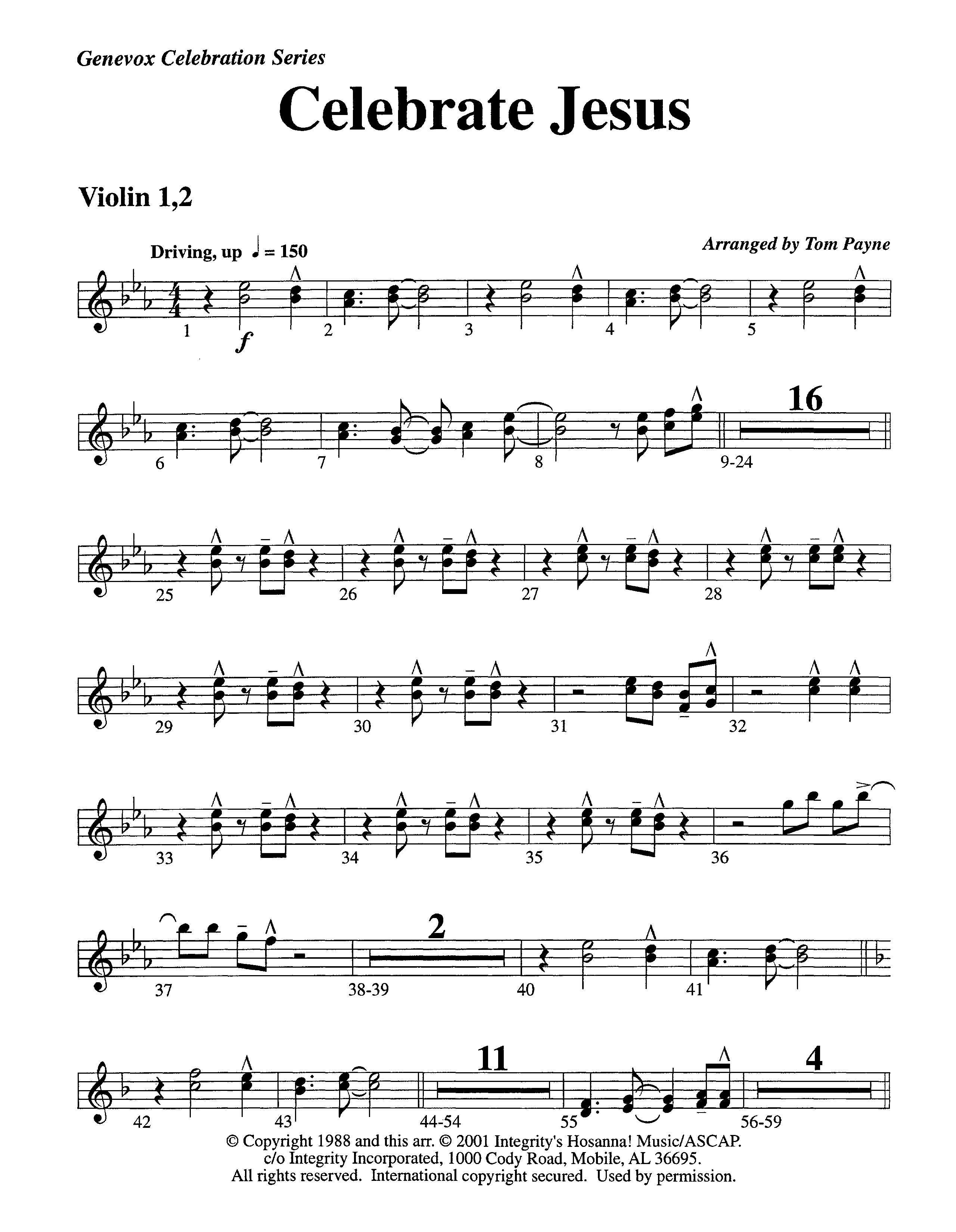 Celebrate Jesus (Instrumental) Violin 1/2 (Lifeway Worship / Arr. Tom Payne)