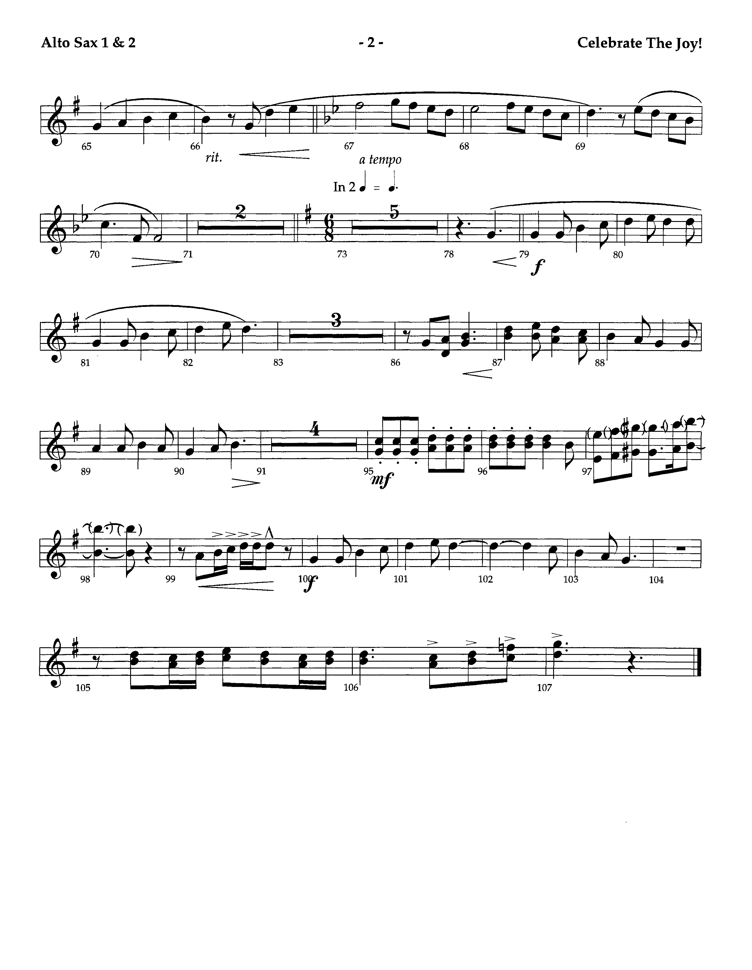 Celebrate The Joy (Instrumental) Alto Sax 1/2 (Lifeway Worship / Arr. Richard Kingsmore)