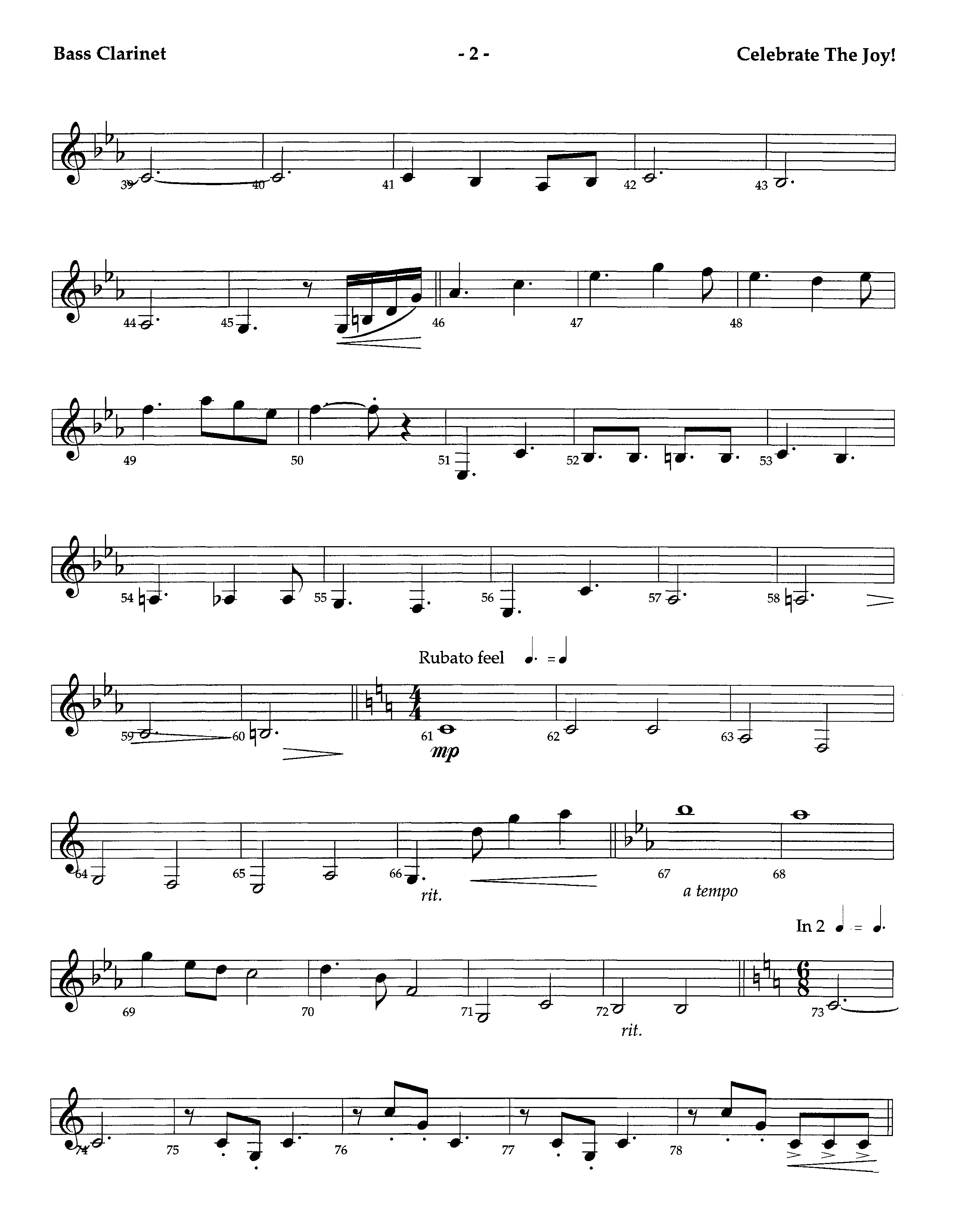 Celebrate The Joy (Instrumental) Bass Clarinet (Lifeway Worship / Arr. Richard Kingsmore)