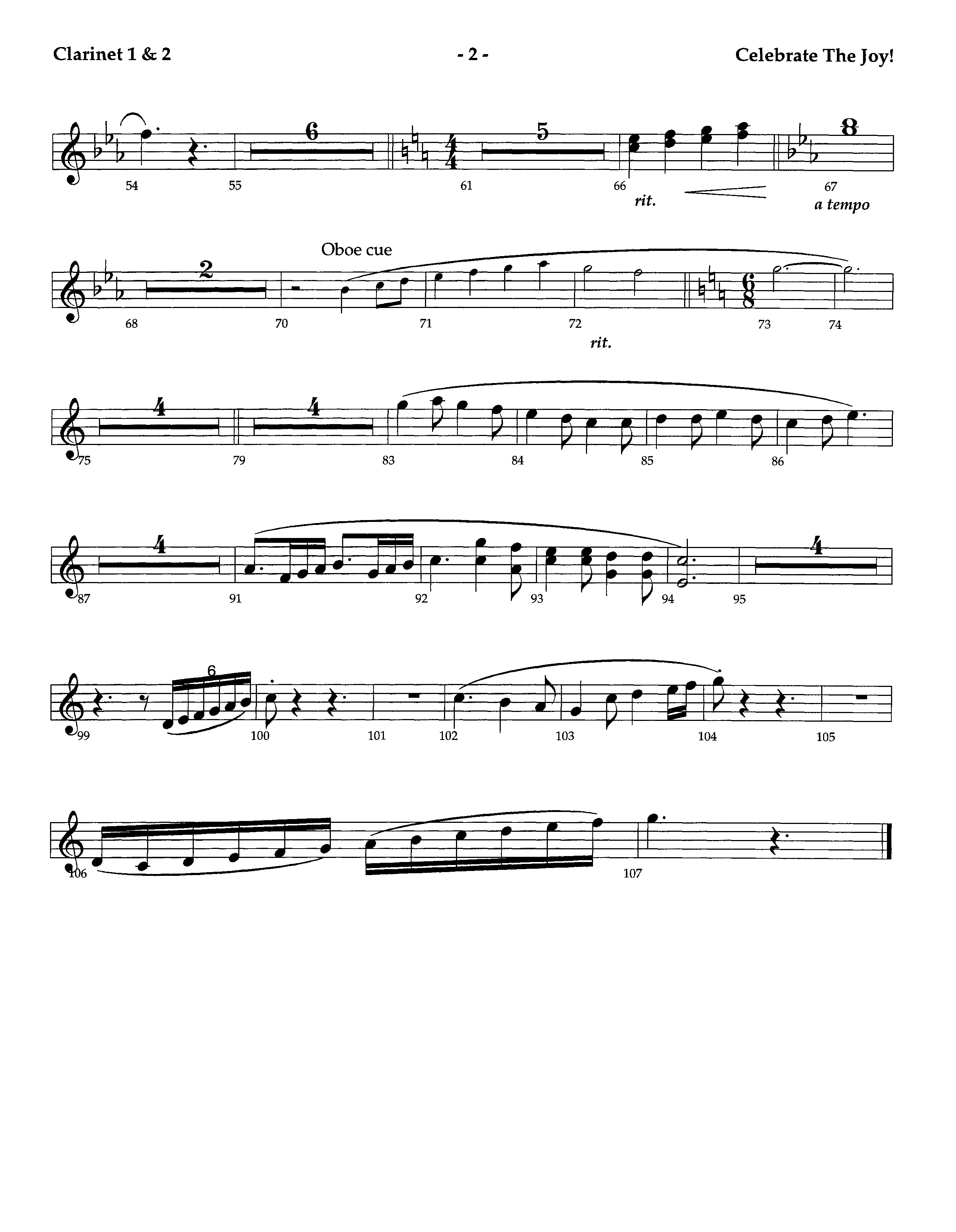 Celebrate The Joy (Instrumental) Clarinet 1/2 (Lifeway Worship / Arr. Richard Kingsmore)