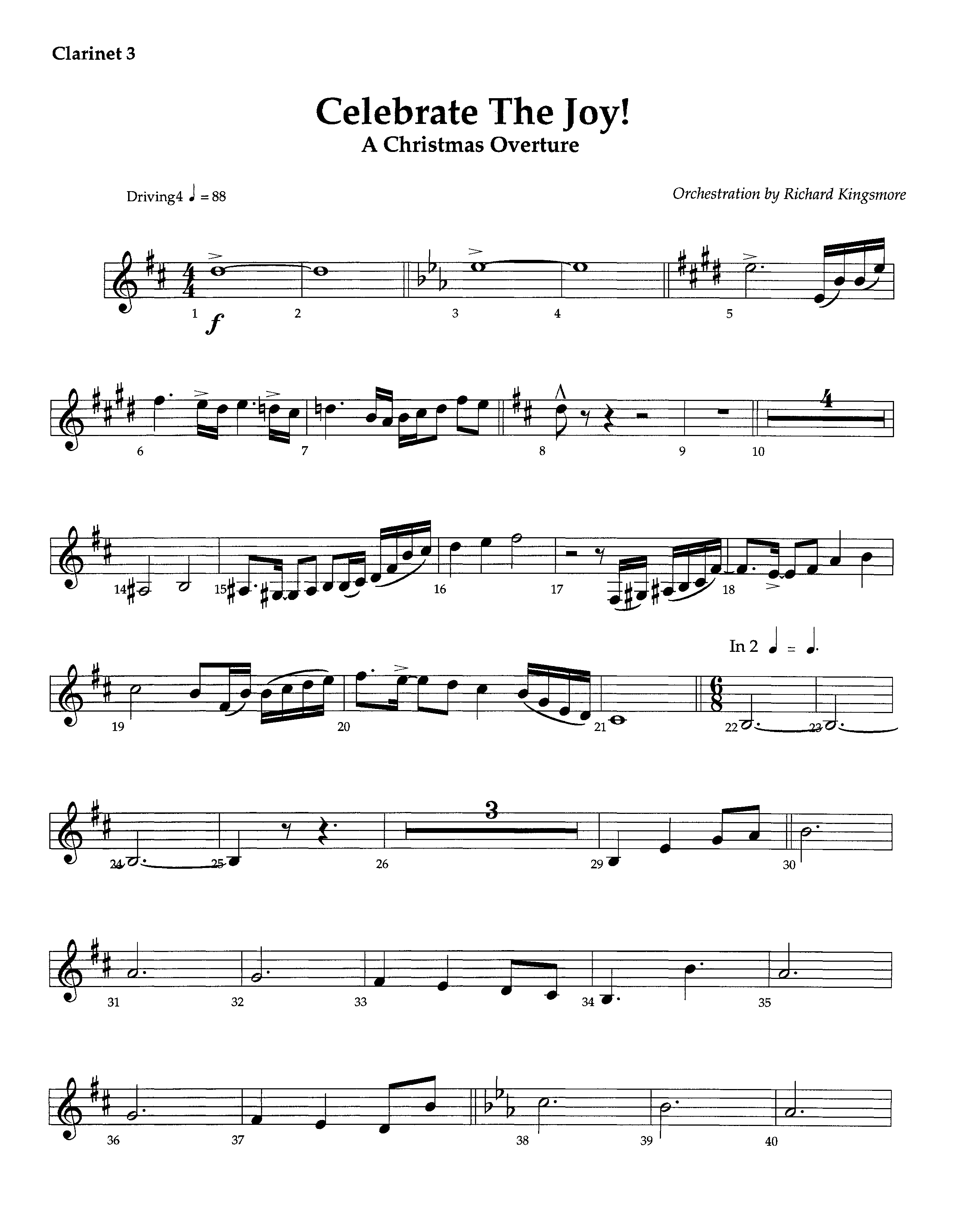 Celebrate The Joy (Instrumental) Clarinet 3 (Lifeway Worship / Arr. Richard Kingsmore)