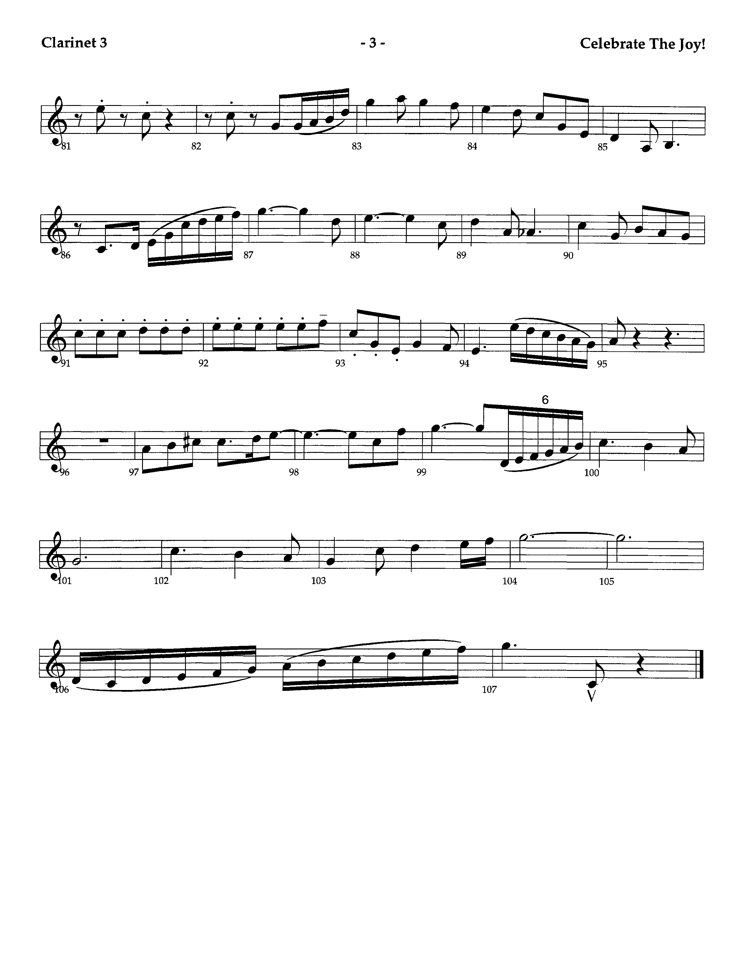 Celebrate The Joy (Instrumental) Clarinet 3 (Lifeway Worship / Arr. Richard Kingsmore)