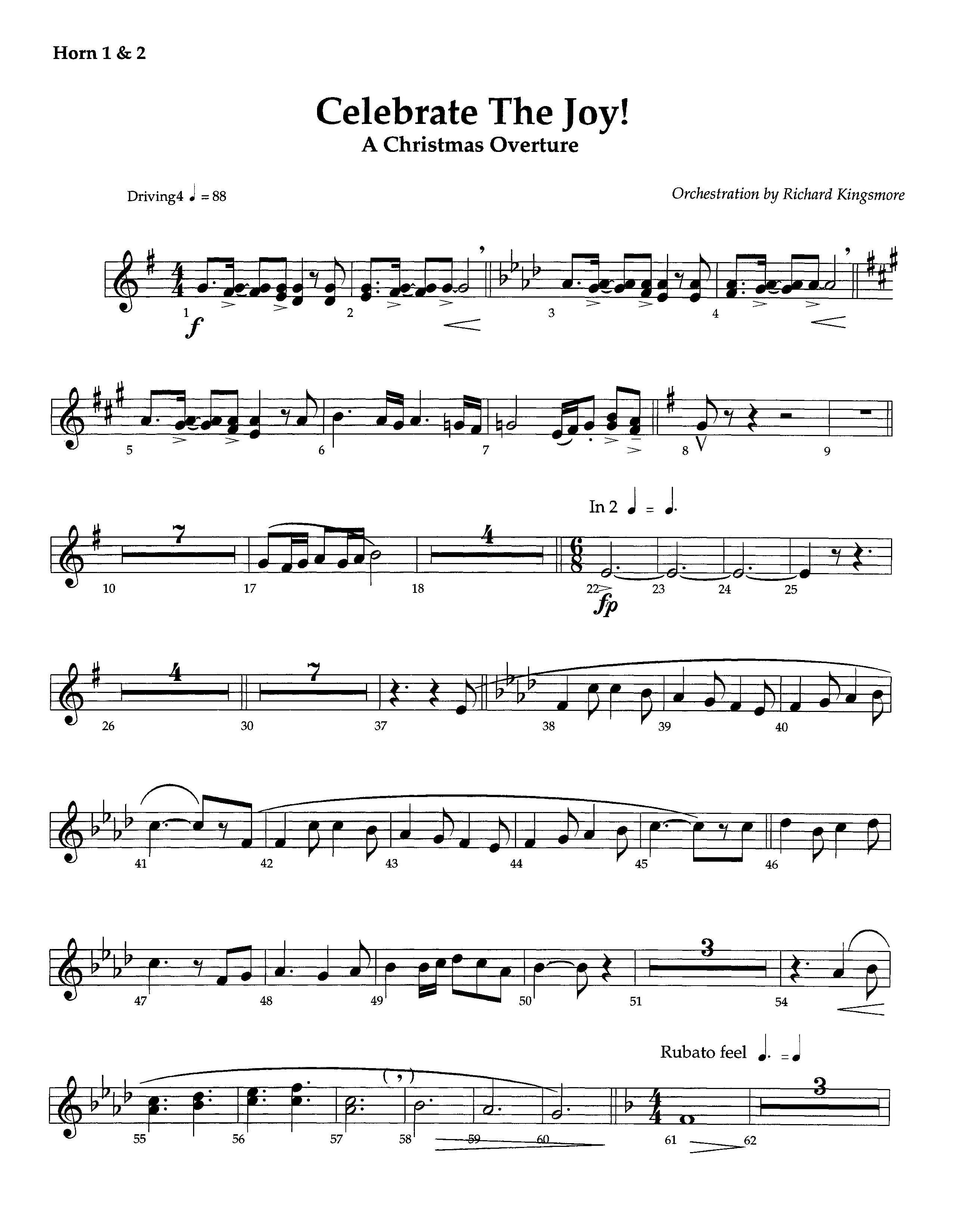 Celebrate The Joy (Instrumental) French Horn 1/2 (Lifeway Worship / Arr. Richard Kingsmore)