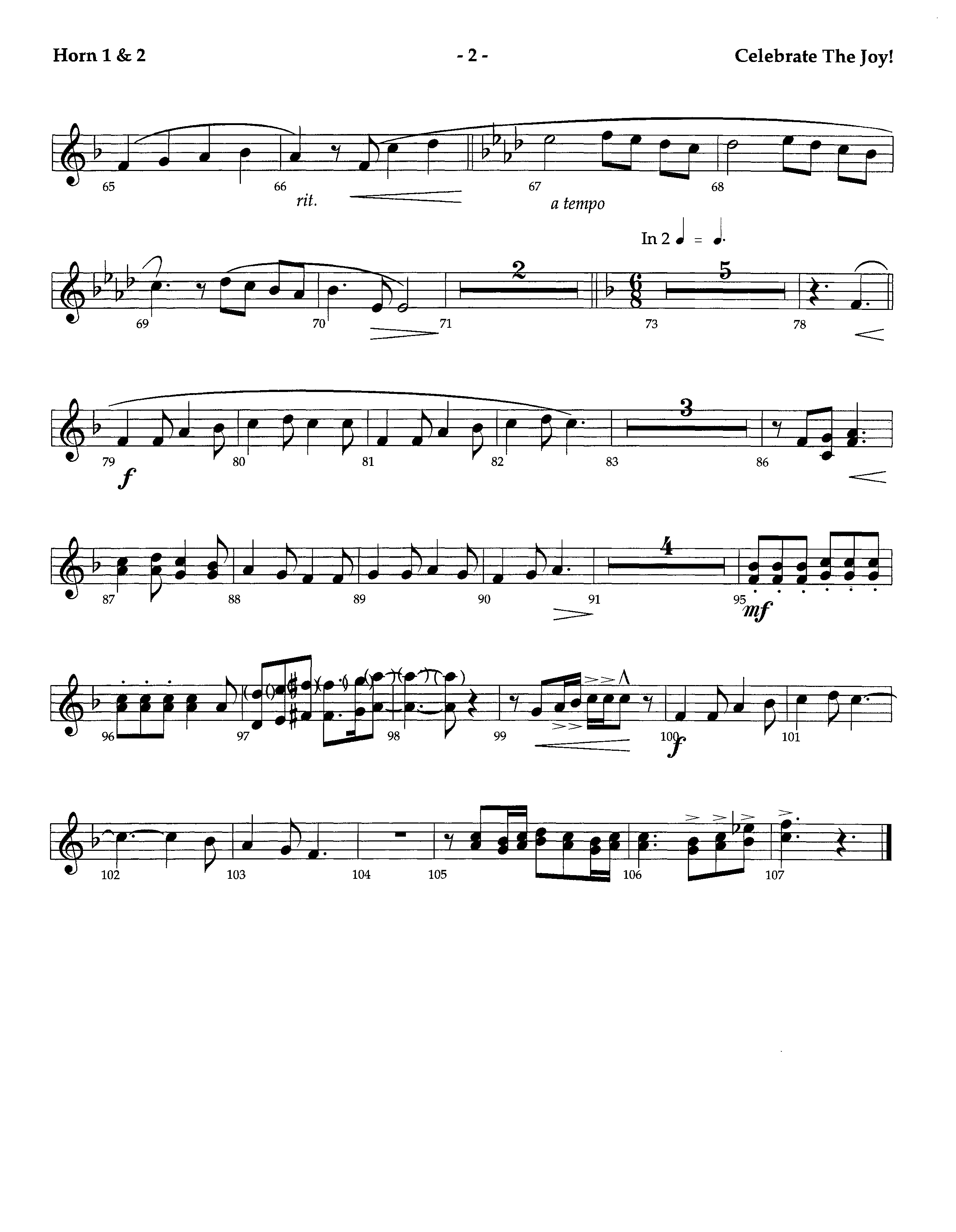 Celebrate The Joy (Instrumental) French Horn 1/2 (Lifeway Worship / Arr. Richard Kingsmore)